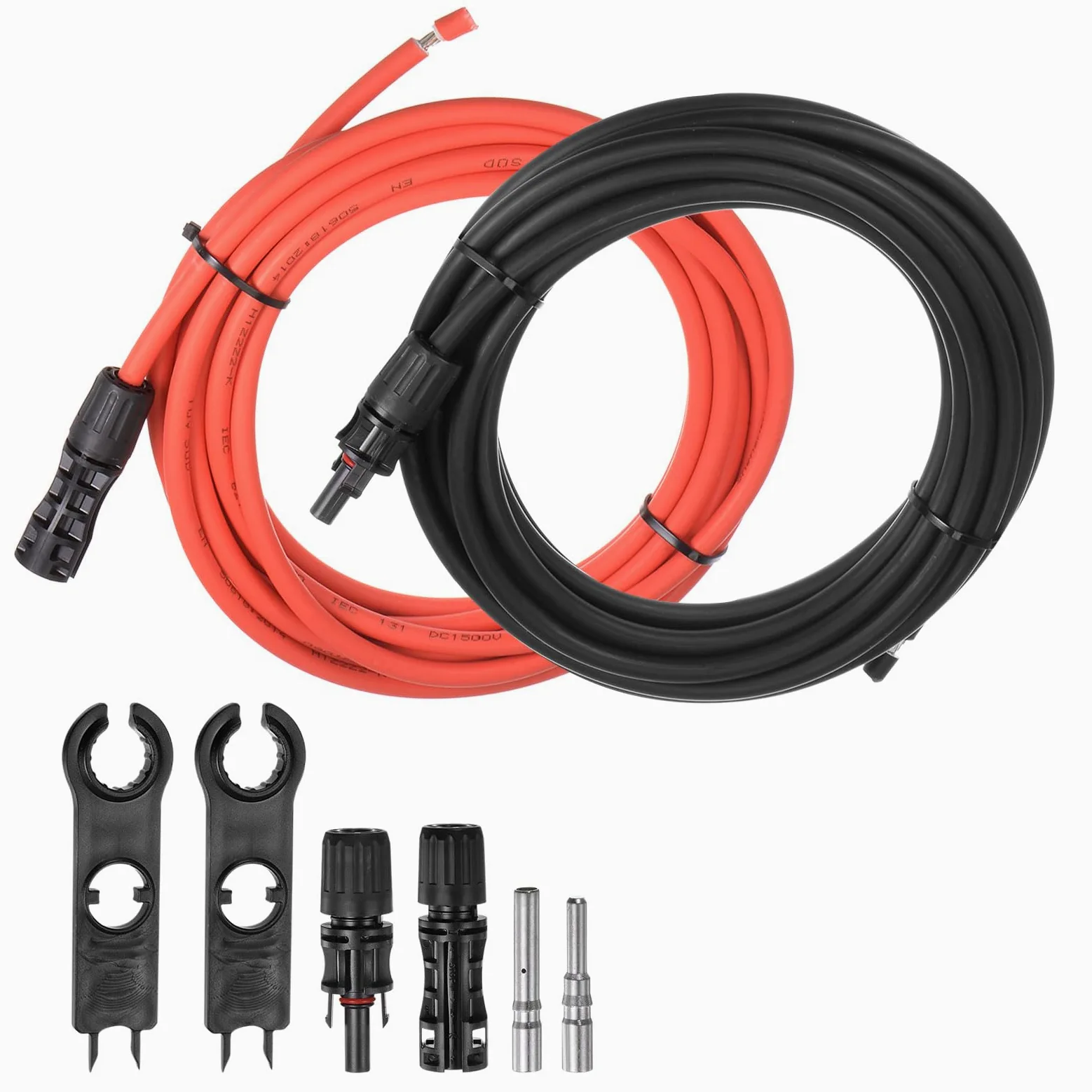 sourcing map Solar Panel Cable 20 Pies 8 AWG 10mm2 Solar Cable Estañado Cobre Alambre con Hembra y Macho Conector Negro Rojo para RV Barco Marino Solar Panel