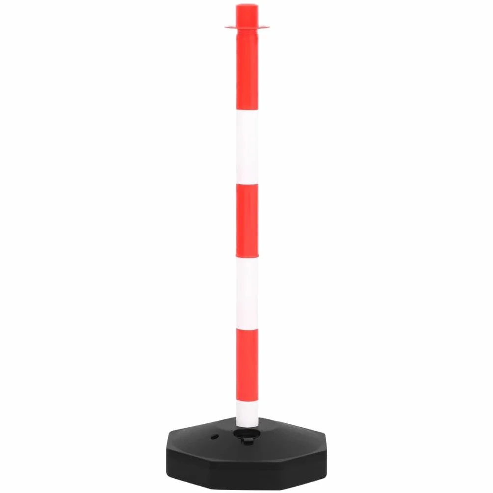 Juego de postes de cadena con cadena de plástico de 10 m, 4 postes de polietileno de 90 cm de alto, barrera reflectante para aparcamiento, carreteras, obras de construcción, terrenos de