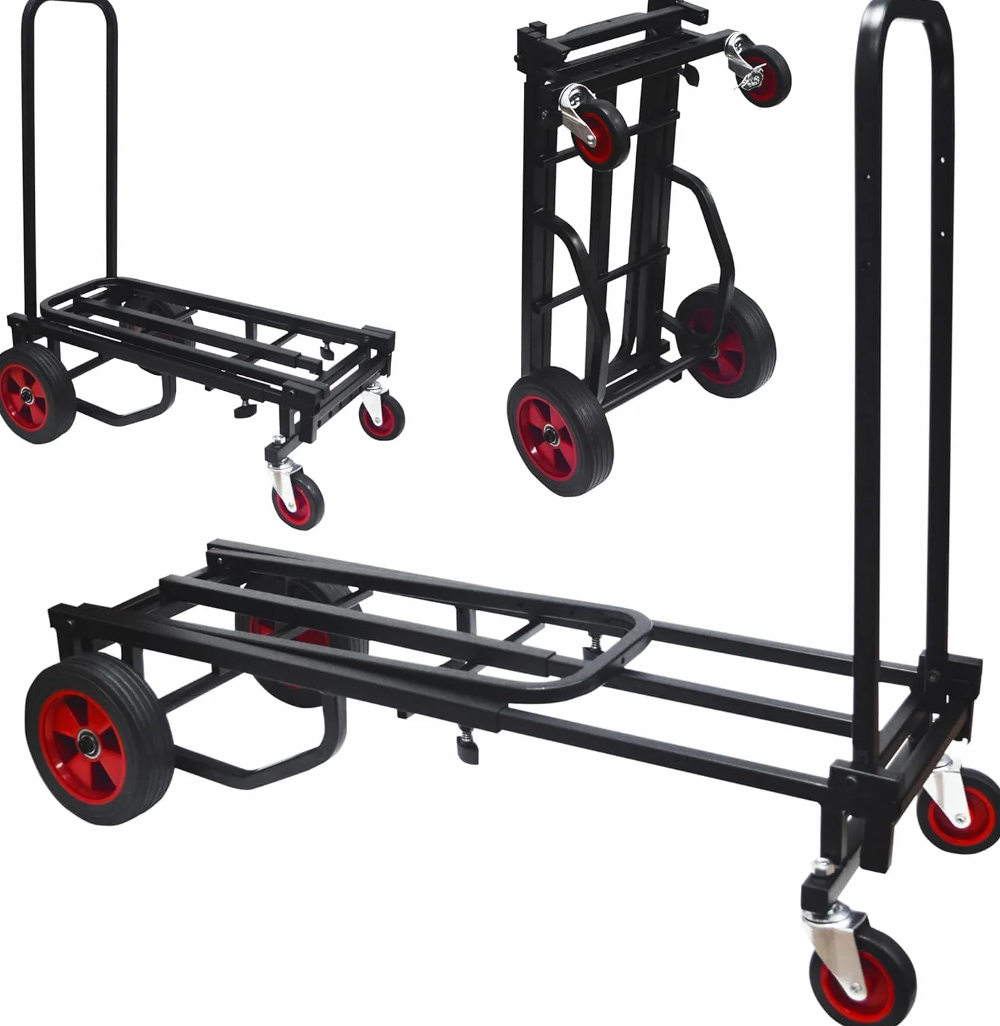 Pyle Carretilla Plegable, Carro de Transporte Compacto con Ruedas, Convertible, 8 en 1, Resistente, De Mano, Auxiliar de Carga con Plataforma, Expandible de 60 hasta 102 cms