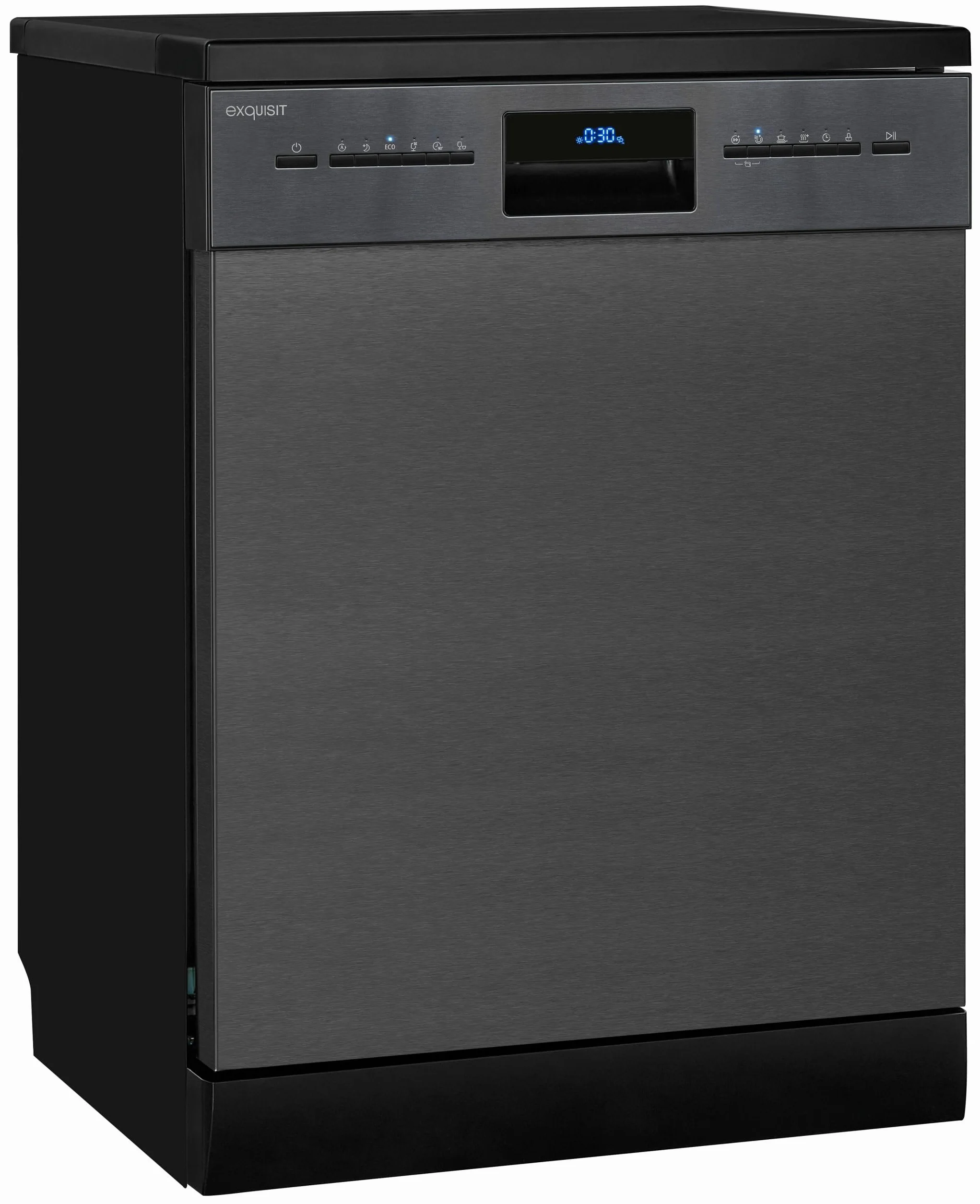 Exquisit® Lavavajillas 60Cm, Clase B, Acabado Inoxidable Antracita,14 Servicios, 6 Programas, Display Digital, Interior Inox, Aquastop Incluido, Consumo 65 kWh/100ciclos, Medidas 84,5x59,8x60 Cm.