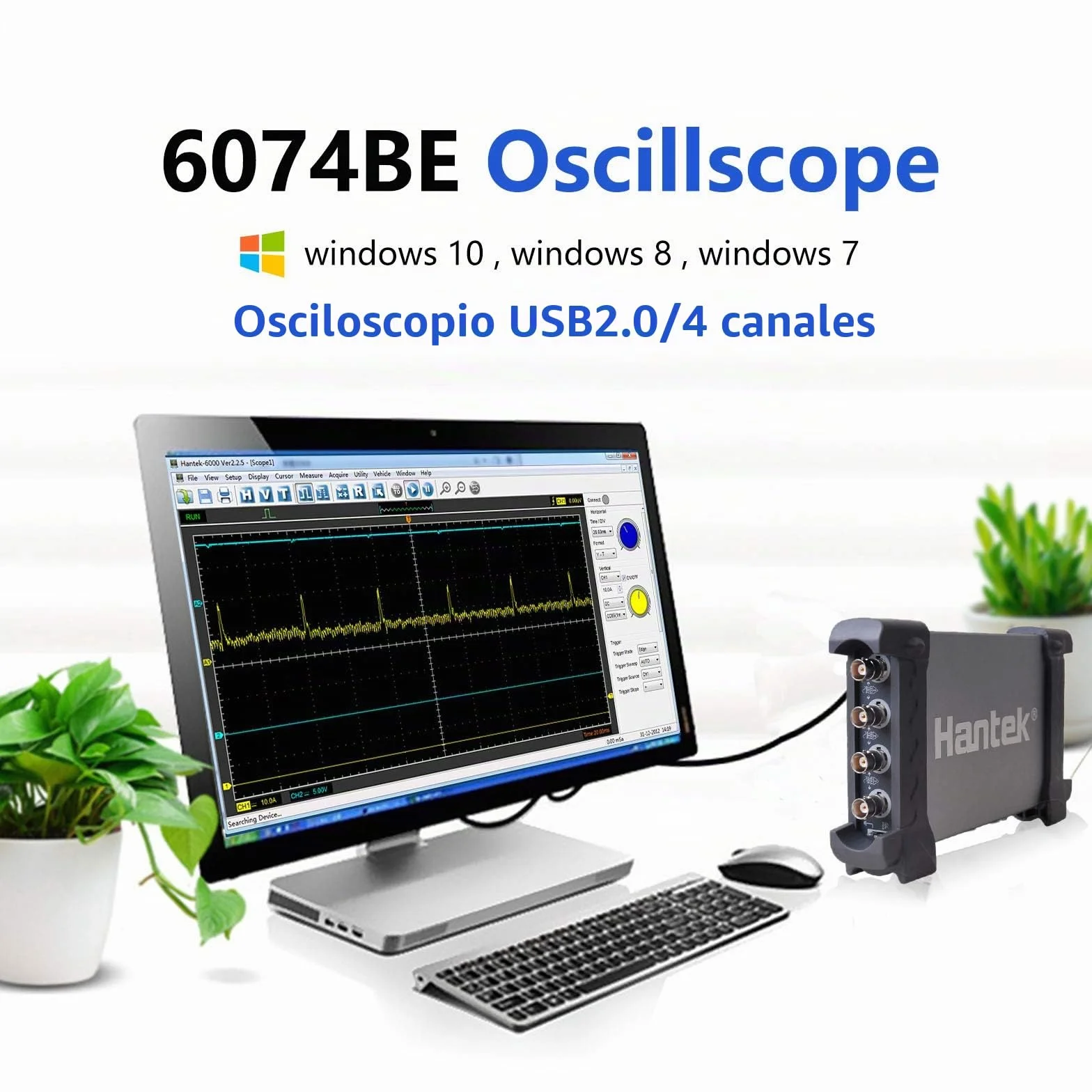 Osciloscopio 6074be de 4 canales con diagnóstico automotriz USB para PC (70 MHz) de Hantek