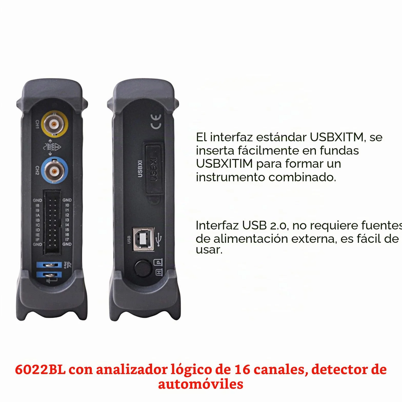 Hantek 6022BL PC USB Osciloscopio 2 Canales Digitales 20MHz Ancho de Banda 48MSa / s Frecuencia de Muestreo 16 Canales Analizador Lógico