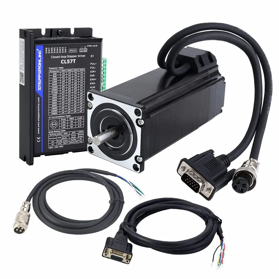 STEPPERONLINE Kit de motor paso a paso de 1 eje, 3,0 Nm, 1000PPR Nema 23, motor paso a paso y controlador CL57T-V41 0-8,0 A 24-48 VDC para máquina de grabado CNC