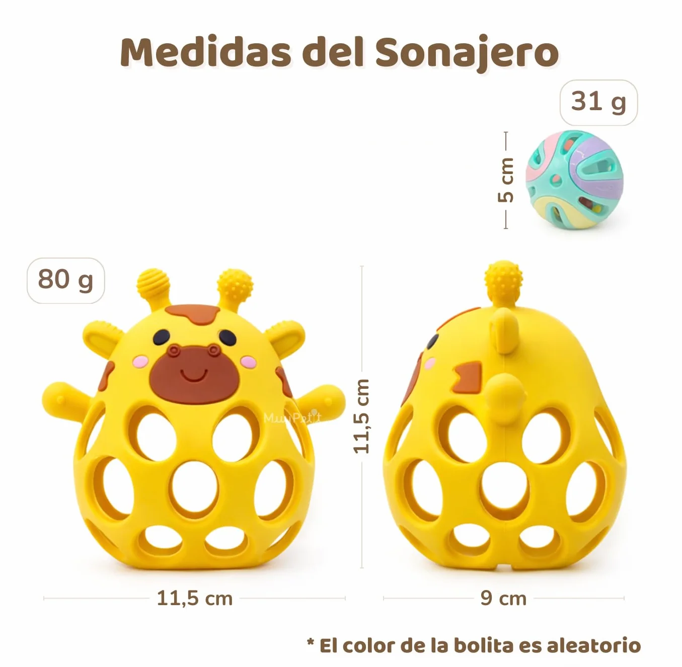 MuyPetit Jirafa Sonajero y Mordedor para bebé, Libre de BPA, Juegos bebe 0-6 meses, Juguete Montessori, Regalo recien nacido Beige