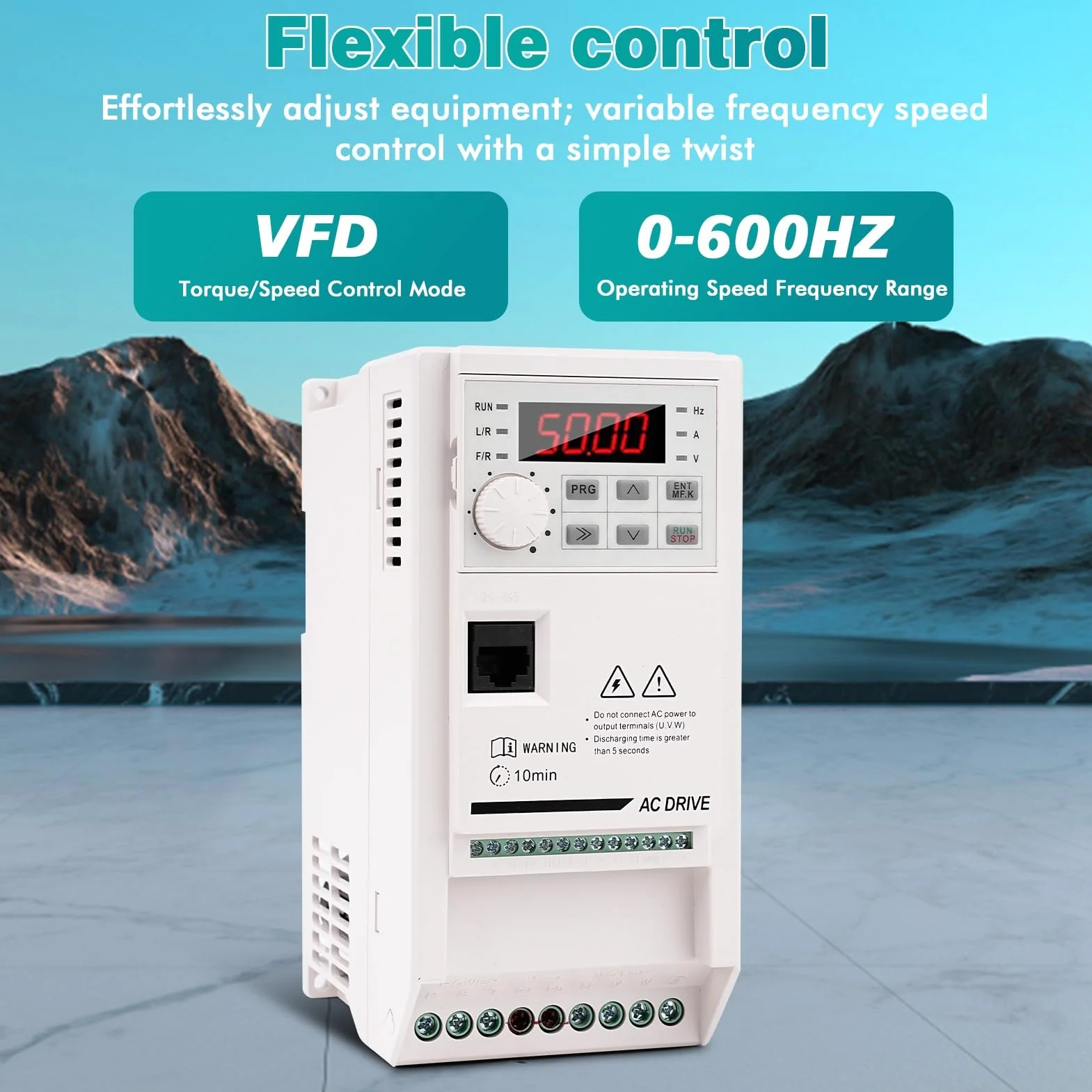 Jadeshay VFD Trifásico 4kW Variador de Frecuencia Trifásico 380V Controlador de Velocidad del Motor VFD Trifásico Entrada Salida Convertidor de Frecuencia Control por Perilla y Desmontable