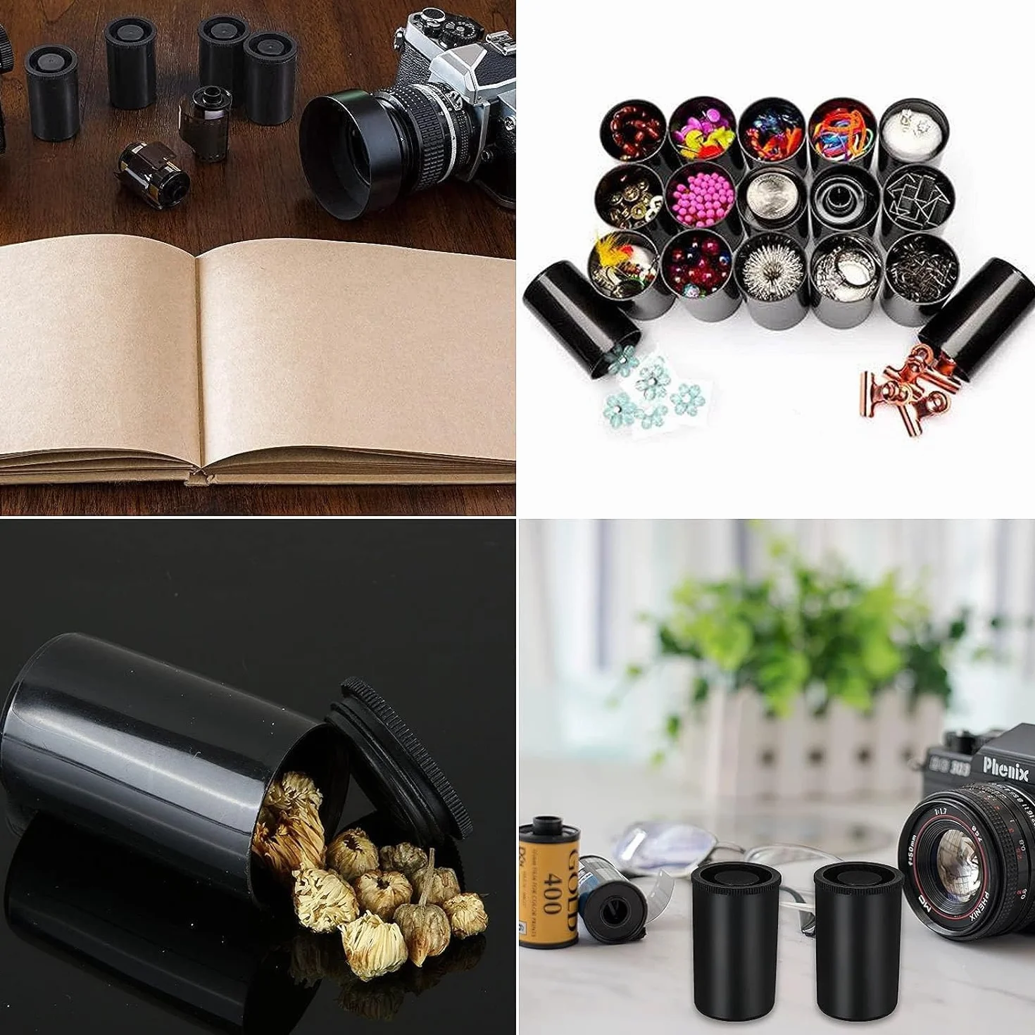 Película Contenedores 10 PCS 33MM Botes de Plástico Latas de Cámara con Tapas Negro