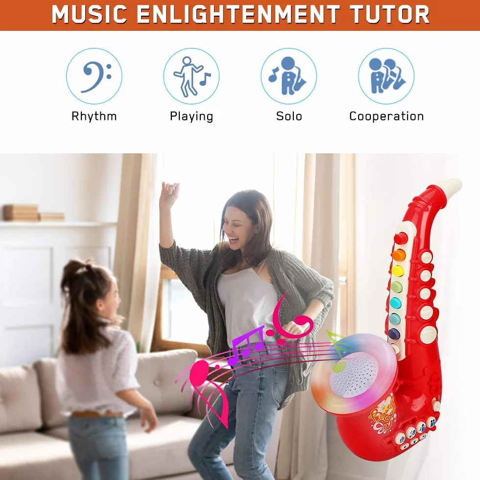 Saxofón de Juguete para Niños 8 Notas Plástico Instrumento Musical Educativo Portátil Rojo