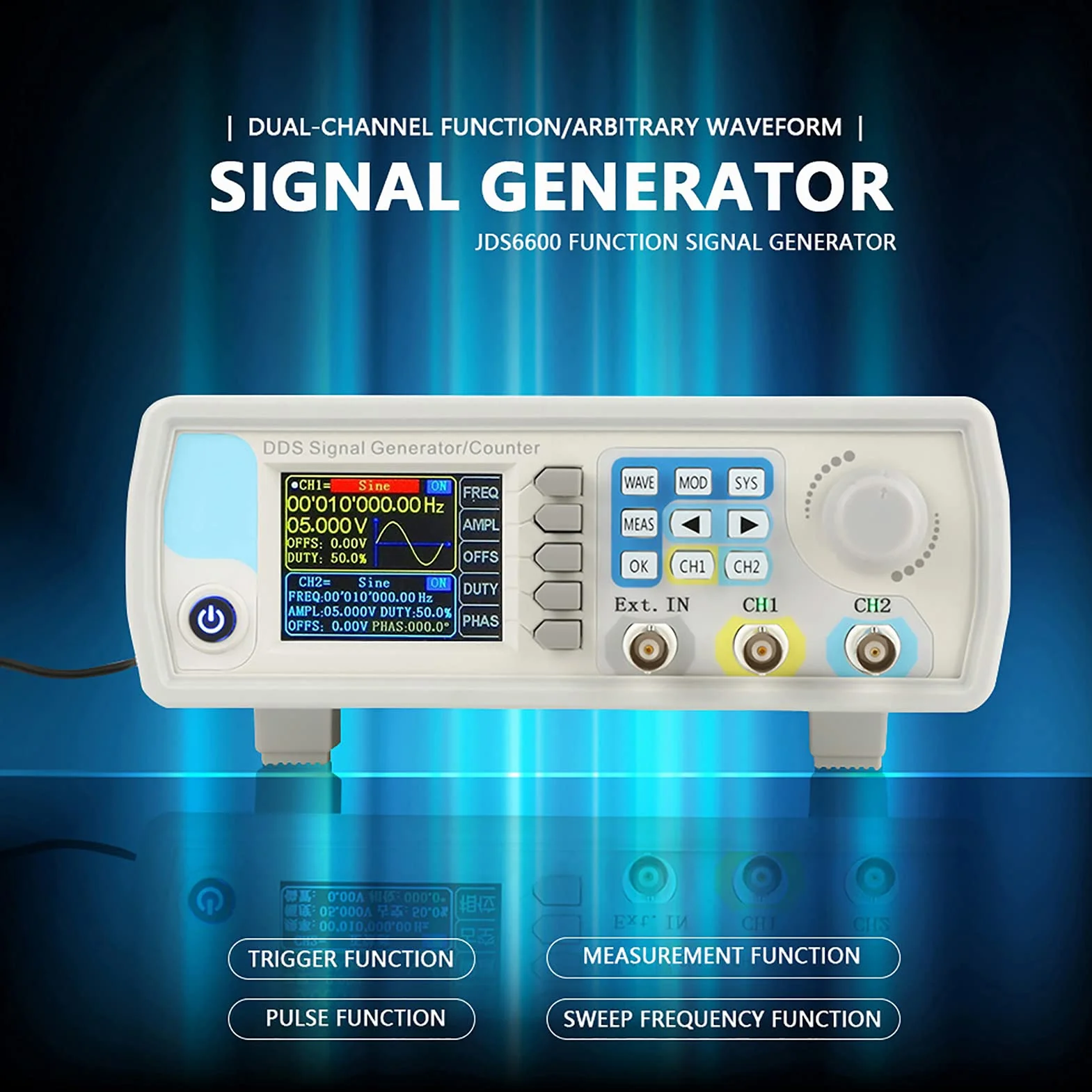 Generador de señal JDS6600 DDS, frecuencia sinusoidal de control digital de contador de alta precisión AC100-240V (regulaciones de EE. UU. 60 HZ)(15HZ)