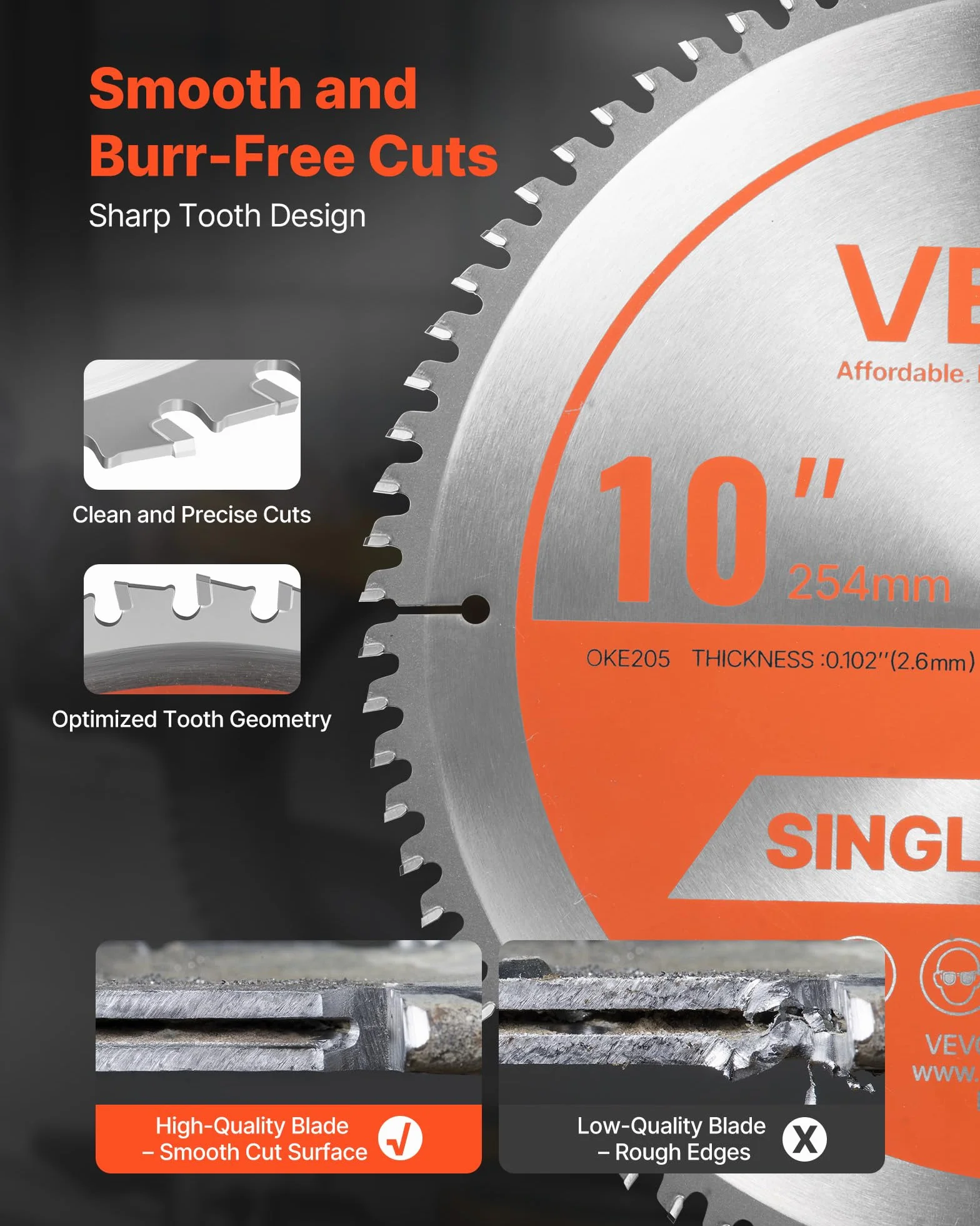 VEVOR Hoja de Sierra Circular 254 mm 80 Dientes Aleación Mandril 15,875 mm Corte Aluminio