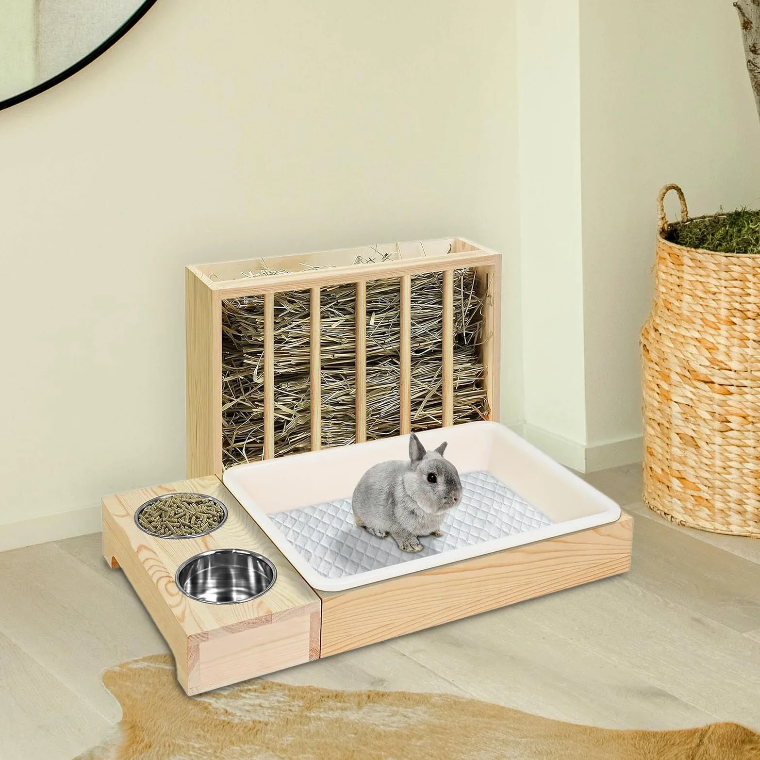 Comedero de Madera para Conejos, Comedero/baño para Chinchillas Y Jerbos.