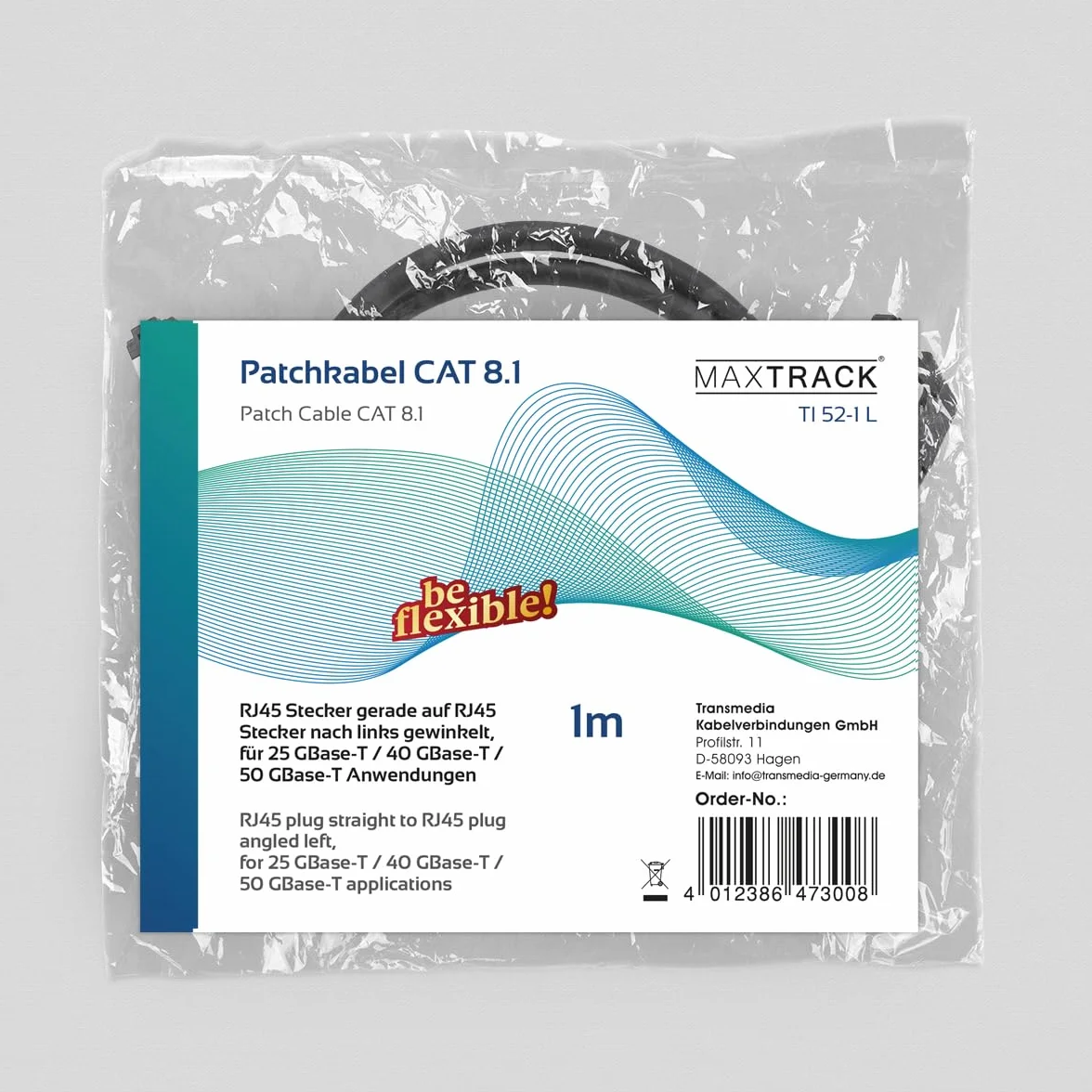 MAXTRACK Cable de conexión Cat 8.1 TI52-1L LAN RJ45 25GBase-T 40GBase-T 50GBase-T red