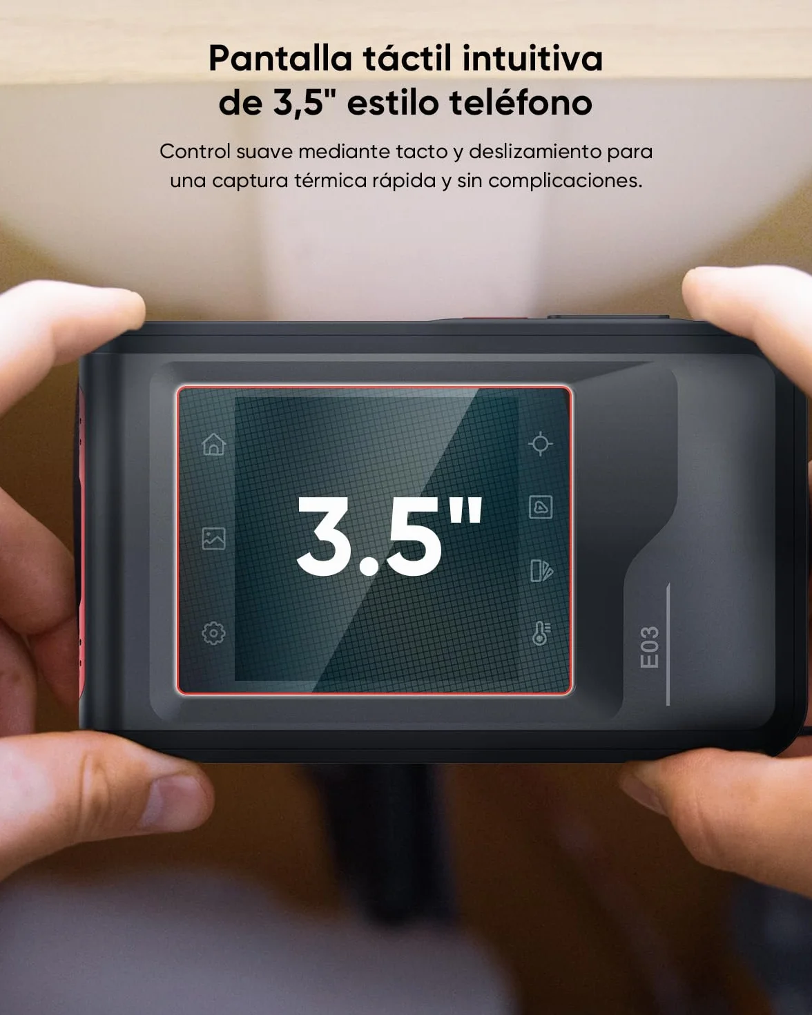 Cámara termográfica compacta HIKMICRO E03 de bolsillo, resolución SuperIR de 240 x 240 con cámara óptica, resolución IR de 96 x 96/9216 píxeles, 25 Hz y con pantalla táctil de 3,5", IP54,-20 ℃ a 350 ℃