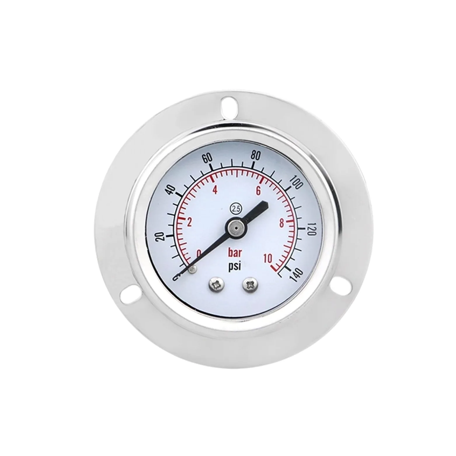 Manómetro Digital de presión de Agua y Gas de 50 mm, conexión Trasera con Brida, Caja de Acero Inoxidable y Junta de latón (M14-1,5 con Aceite, 0-6 Bar).