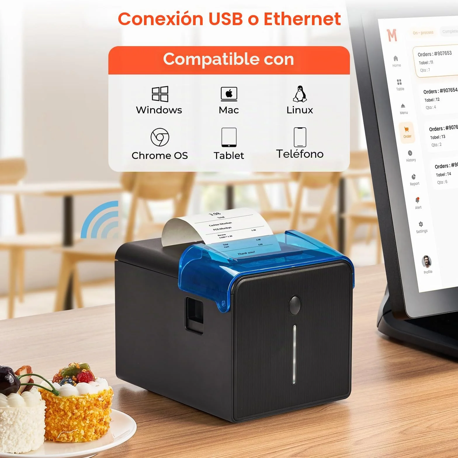 MUNBYN Impresora de Tickets WiFi, Impresora Termica Recibos, con Tapa oleófuga y antisalpicaduras, Puertos USB/LAN/Serial, Compatible con MacOS, Windows, Linux, Chromebook, iOS, Android