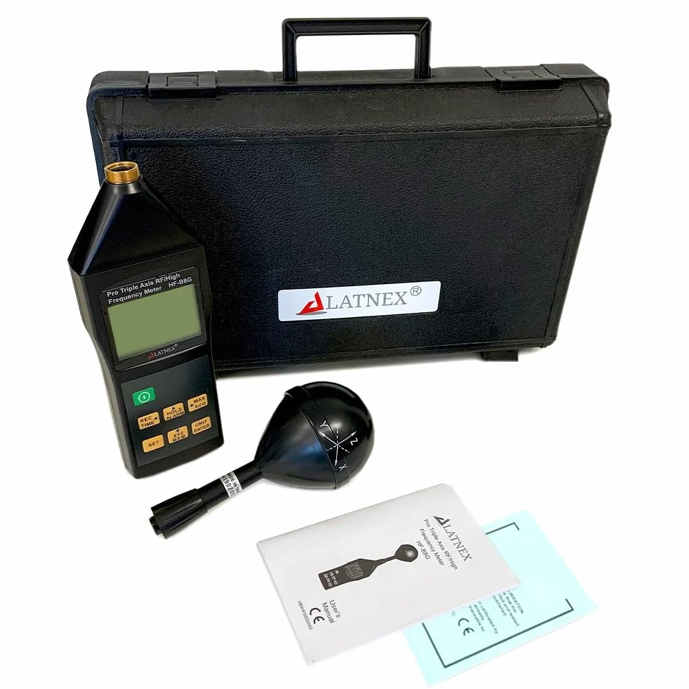 Medidor RF EMF HF-B8G Alta frecuencia 10MHz-8GHz. Mide niveles de radiación de amplio rango de torres de telefonía móvil, medidores inteligentes, Wi-Fi, 3G y 4G, Bluetooth, inspecciones de viviendas