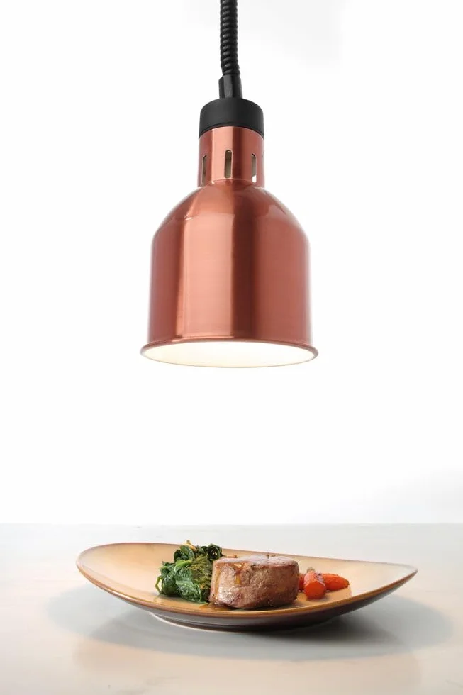 HENDI Lámpara de Calor Colgante de Altura Ajustable, cilíndrica, lámpara térmica de Infrarrojos para Cocina y Mantenimiento de Alimentos Calientes, 230V, 250W, Ø175x(H) 250mm, Aluminio Color Cobre