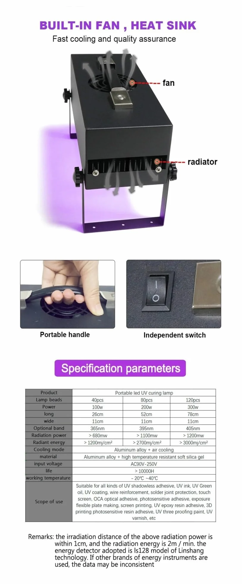 Luz LED negra Lámpara de curado UV portátil, 1000W, 365NM, 395NM, 405, tinta, barniz, pintura, adhesivo, pantalla de seda, aceite, impresión 3D, placa PCB, secado rápido, OCA Luz de curado de resina U