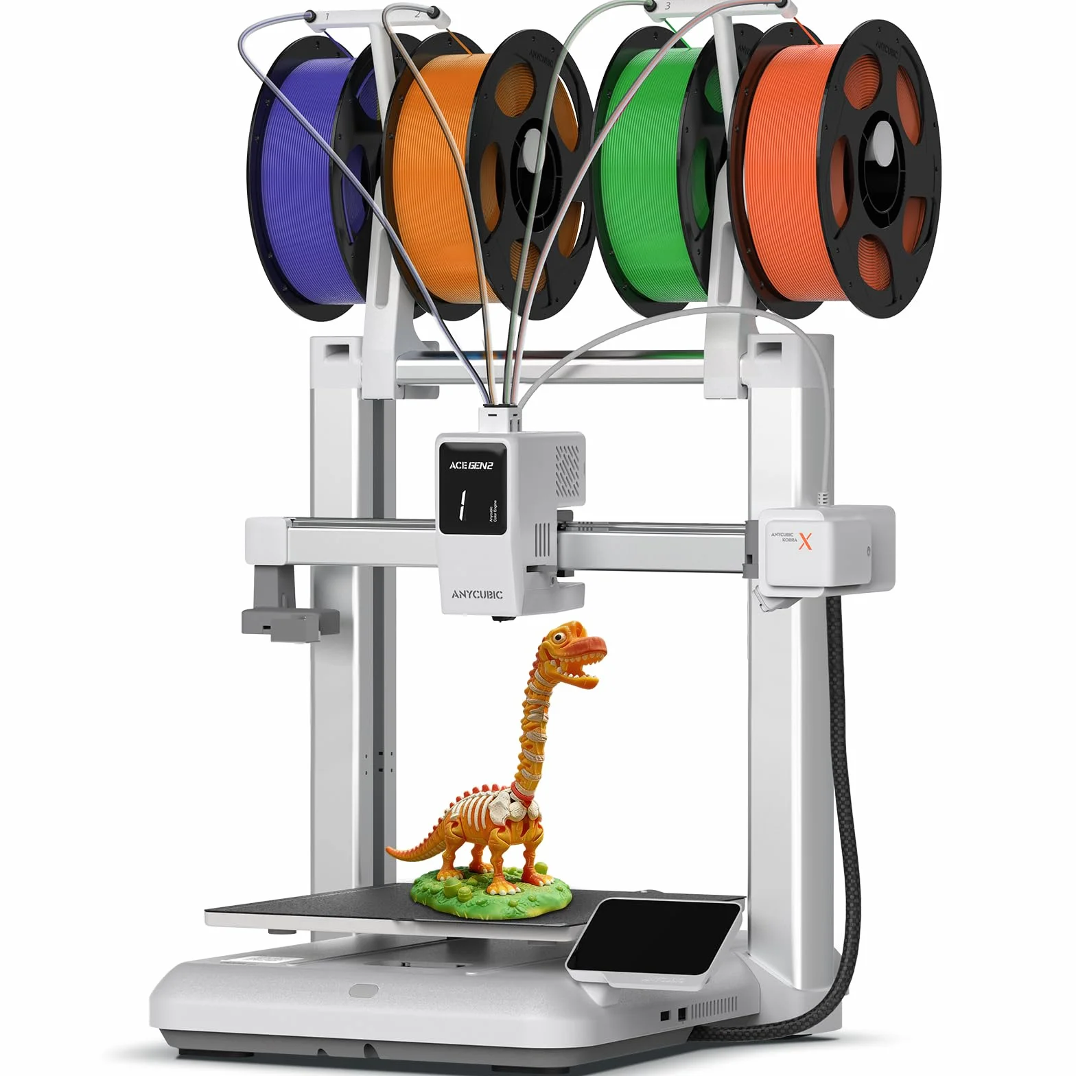 Anycubic Kobra X Impresora 3D, Impresión a 600 mm/s, Fuerza de Extrusión Adaptativa para Imprimir con Filamentos Blandos y Duros, Impresión Inteligente a Distancia, Impresión en 4 Colores