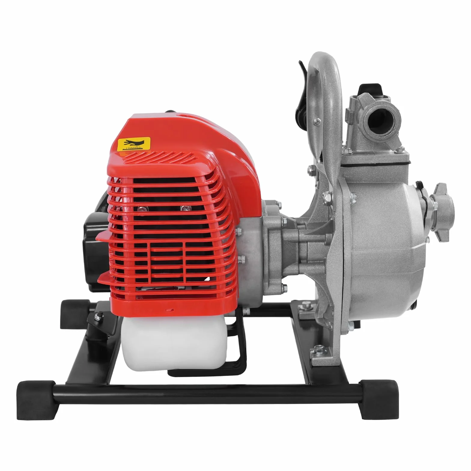 Bomba de agua, gasolina, 2 tiempos, bomba de jardín, 1,7 HP 43 cc, 10 m³/h, 30 m, altura de extracción de 25 mm, conector de 2 m, tubo de entrada (plata+negro+rojo)