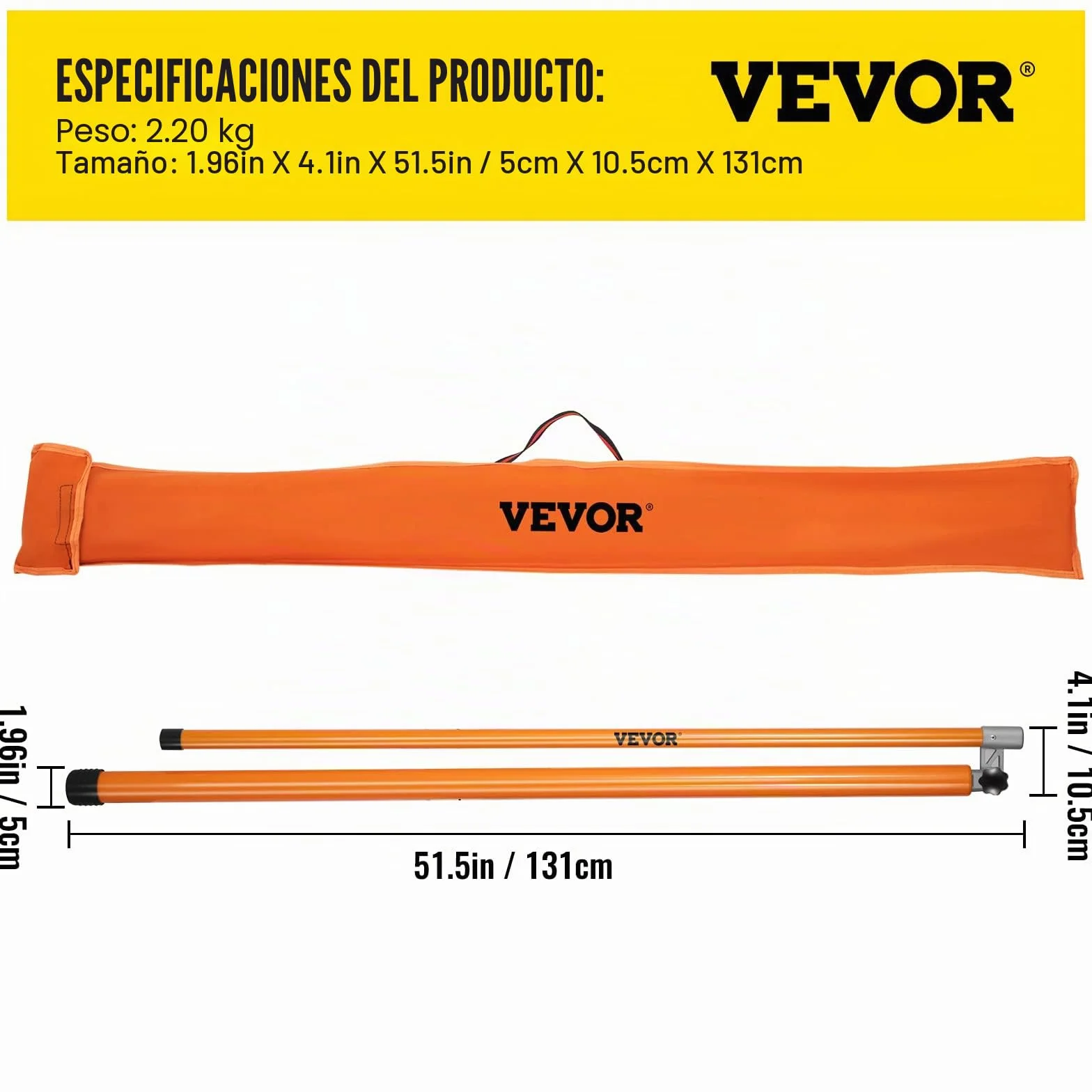 VEVOR Varilla telescópica para medir altura rango de varilla medidora de altura de carga 140-457 cm fibra de vidrio con poste ajustable no conductora con bolsa de transporte para transporte en camión