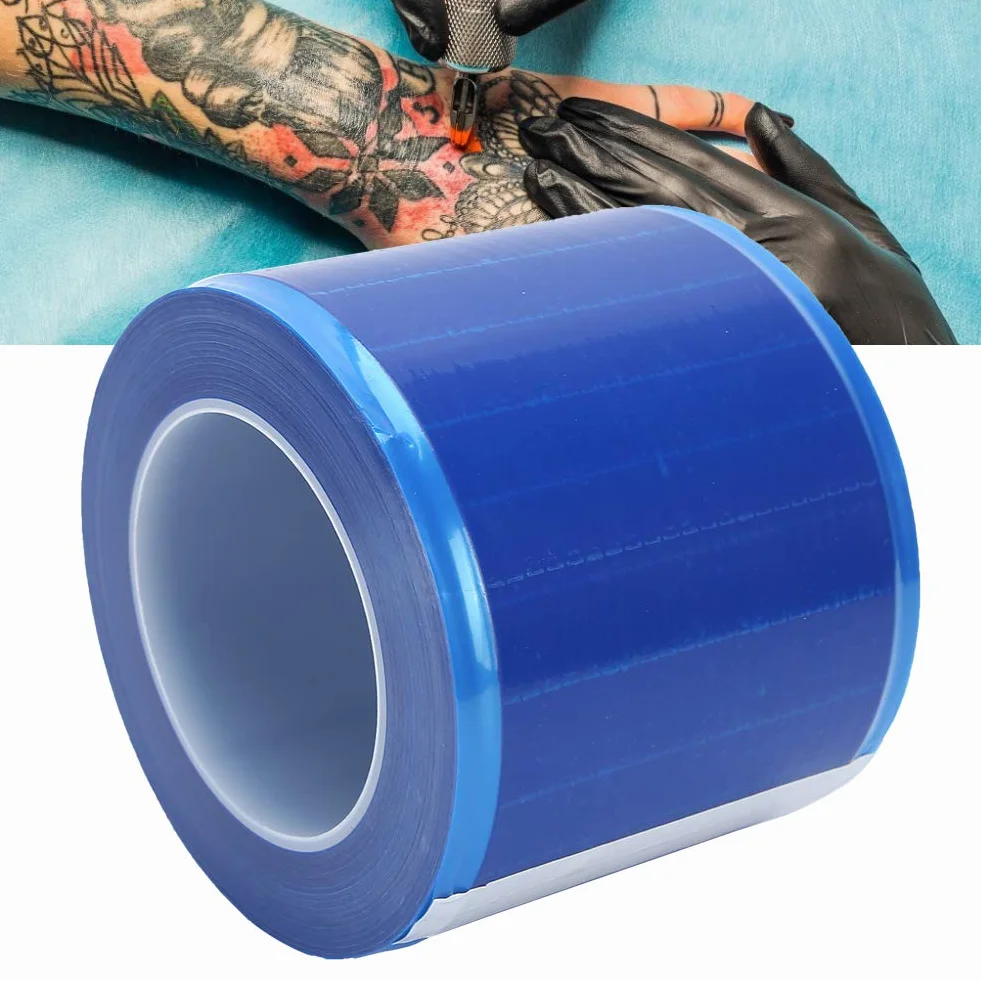 Película de barrera para tatuajes autoadhesiva azul transparente impermeable 1200 hojas