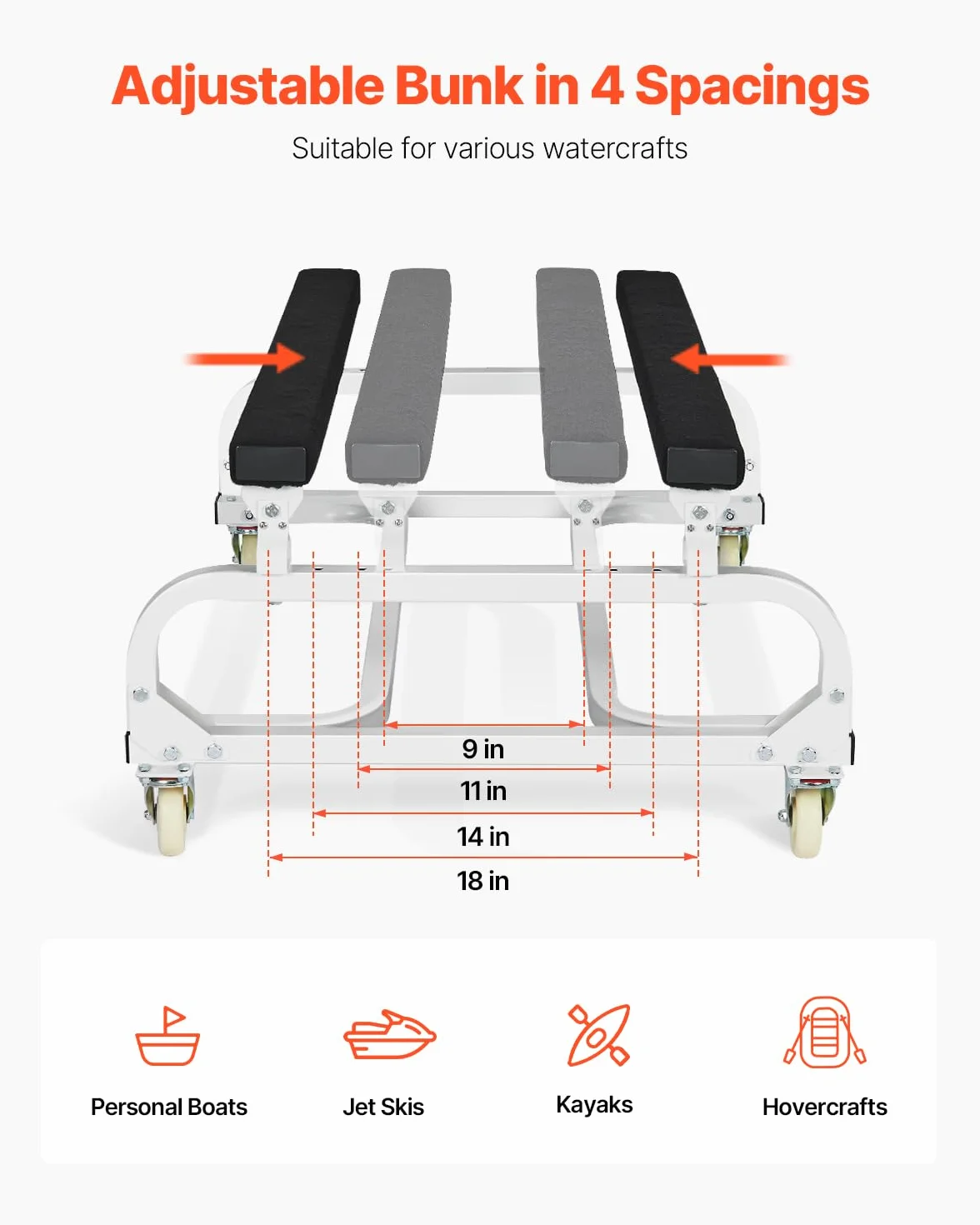 VEVOR Plataforma Rodante para Moto Acuática de 1200 x 720 x 510 mm, Carga de 590 kg, Soporte para Moto de Agua, Carrito PWC con 4 Ruedas y 2 Frenos para Mover Motos de Agua, Kayaks, Lanchas Rápidas