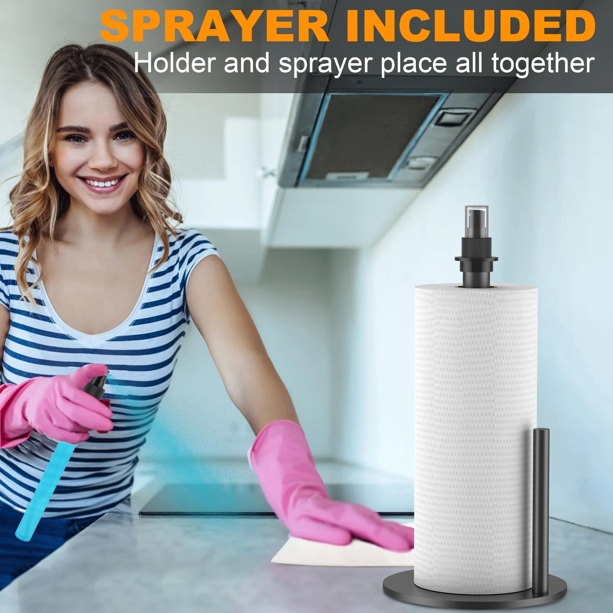Soporte para Toallas de Papel Pesado, Dispensador de Aerosol/Botella de Bomba Integrada Negro