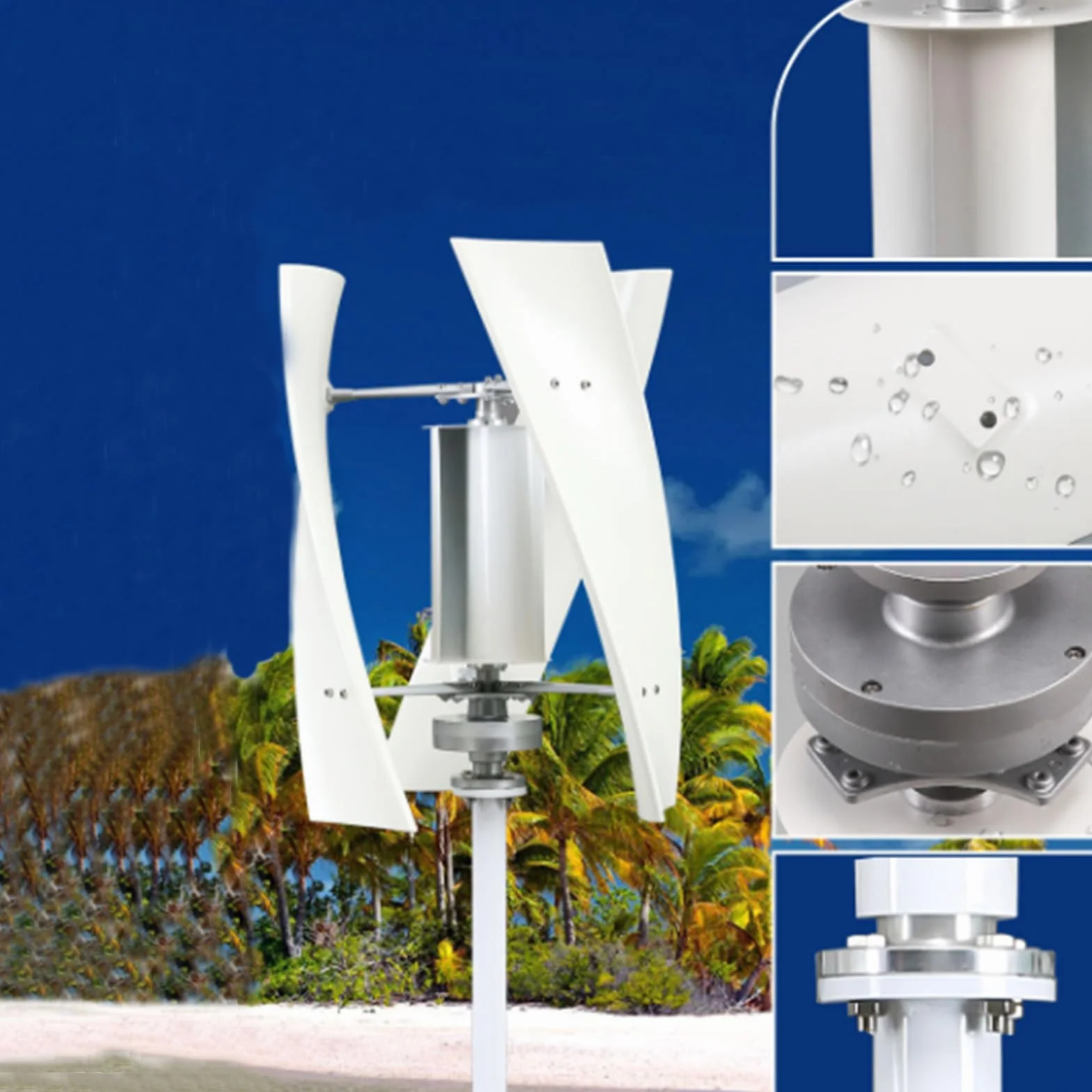 Kit de generador de turbina eólica vertical para el hogar, de bajo ruido, 10 000 W, 220 V, 12 V, 24 V, 48 V, sin núcleo, molino de viento vertical de bajas revoluciones con controlador (color: blanco)
