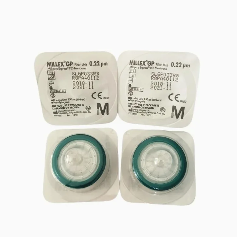 Unidad de filtro de jeringa de laboratorio 33 mm Millipore Membrana de filtro de polietersulfona PES 0,22 um Esterilizado SLGP033RB 50 piezas