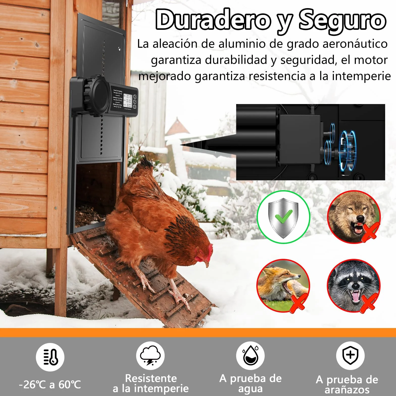 CHAMUTY Puerta Automática Gallinero con Pantalla LCD Grande, Aleación de Aluminio, Temporizador, Manual, Anti-atrapamiento