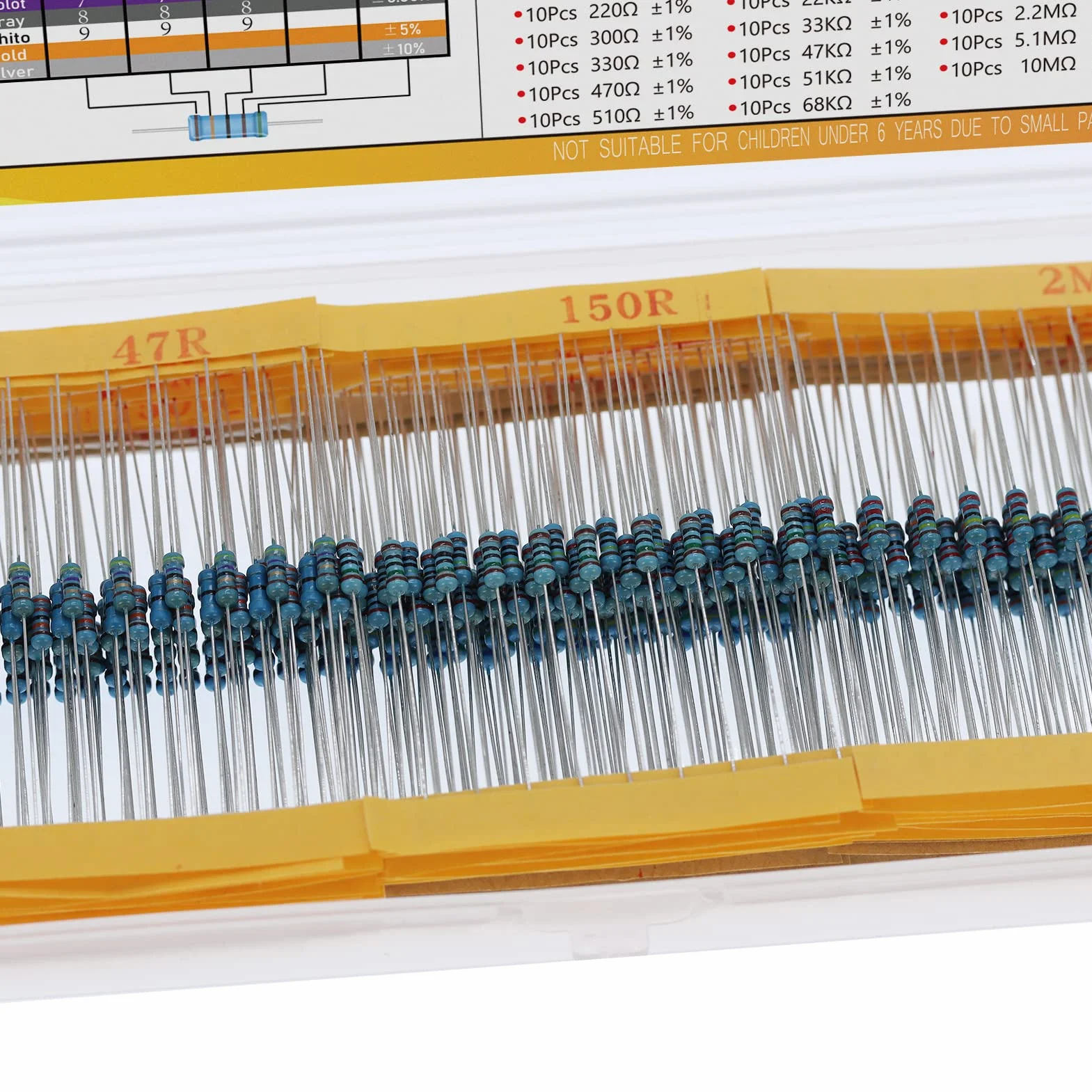 Kit Resistencias Electronicas 1/4W Metálico Film 0 Ohm-10M Ohm 1% 40 Valores