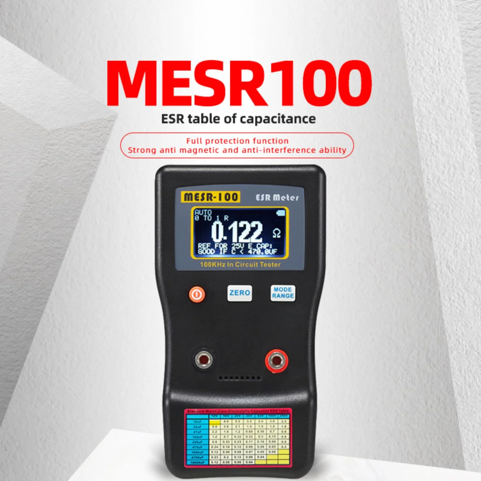 MESR-100 Digital ESR Medidor, Automático Rango 0,001 a 100 Ω Probador De Capacitancia Probador De Condensadores De Resistencia Medidor De Ohmios Bajos para Reparación Tv/Lcd/Placa de Audio