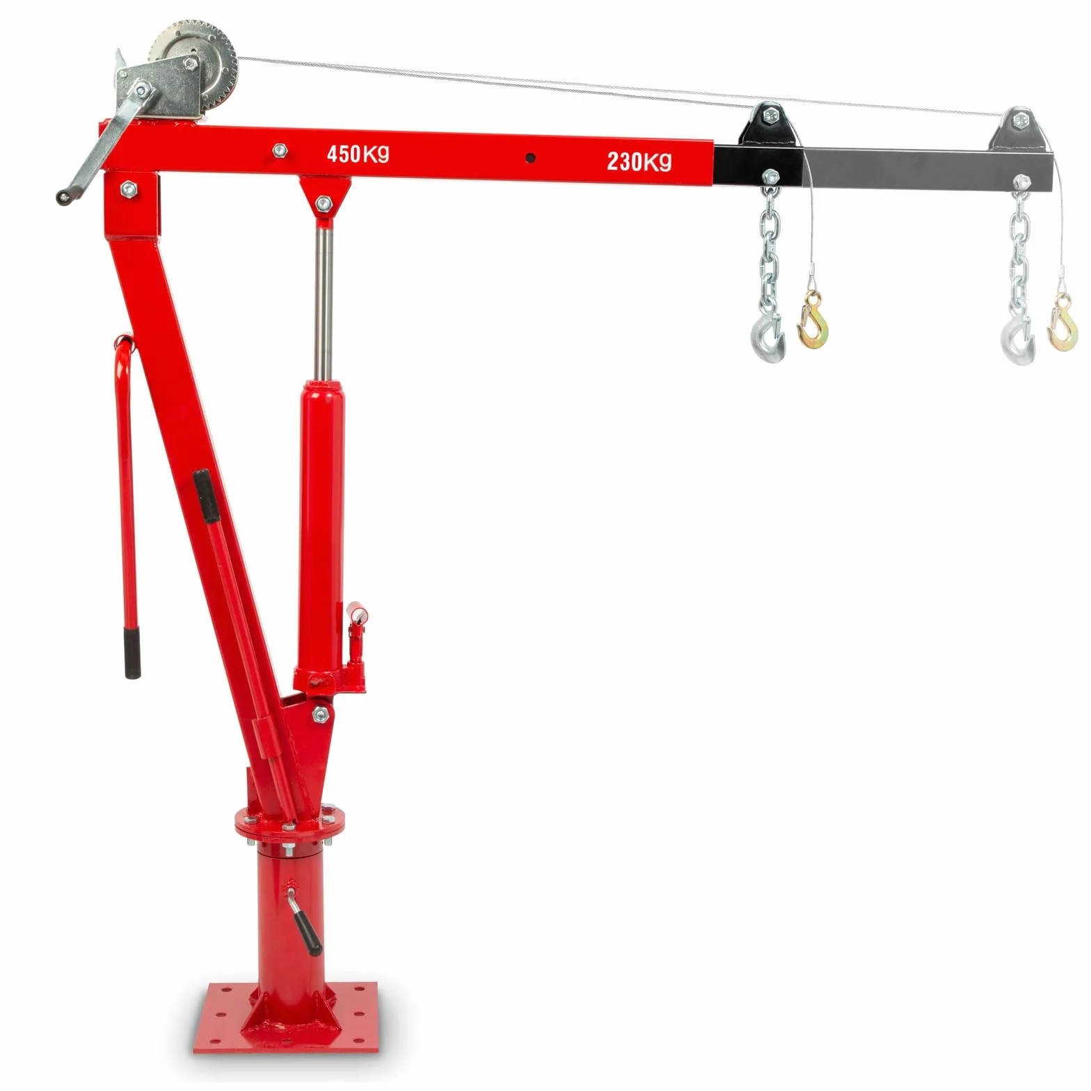EBERTH Grúa pick-up 450 kg de capacidad de carga, cabrestante de cable, corona giratoria de 360°, base sólida para montaje en el suelo, plegable, grúa remolque con 1750 mm de altura de elevación