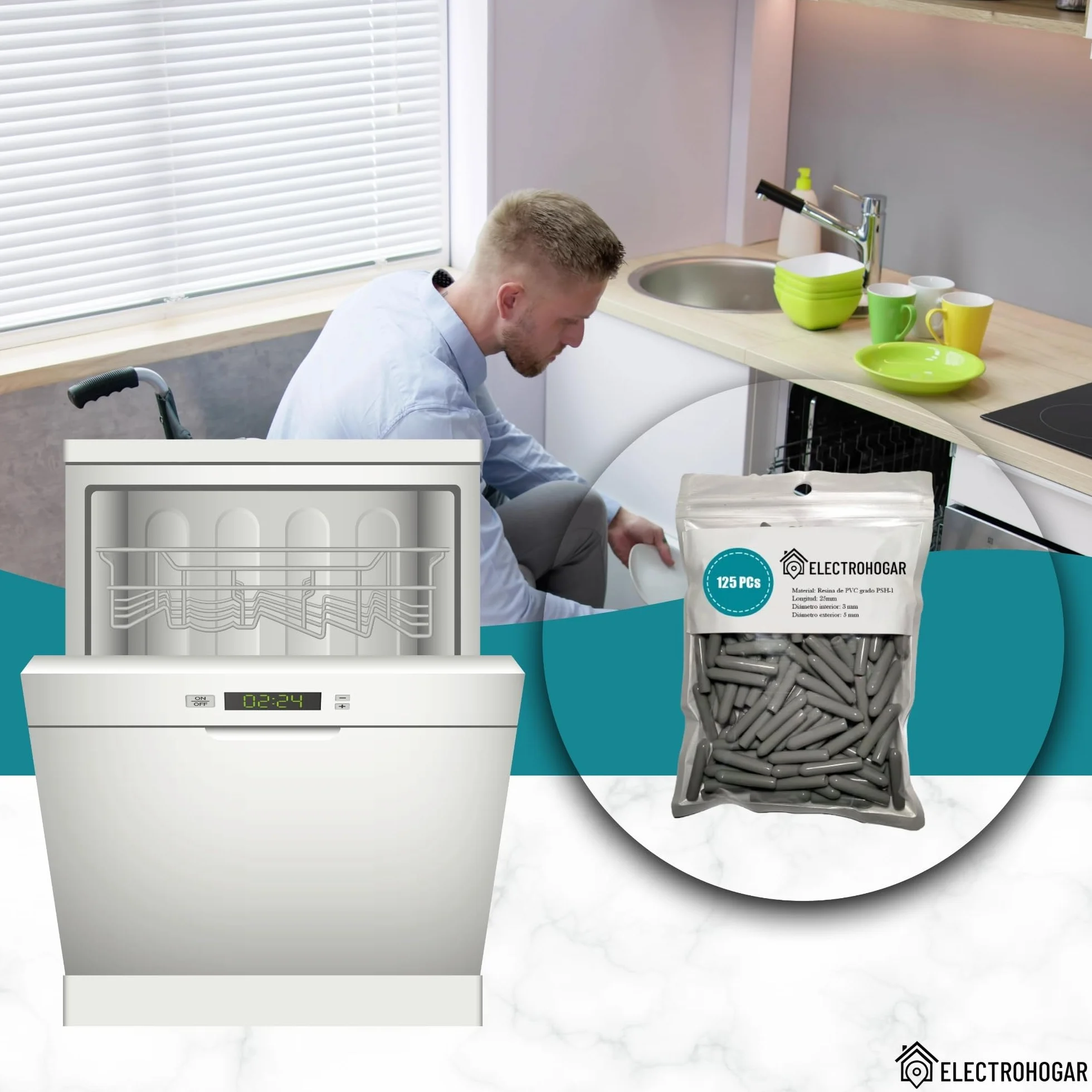 125 Tapas para Cesto Lavavajillas Compatible con Bosch, Electrolux, AEG, Balay, Teka, Siemens, Zanussi (Gris)