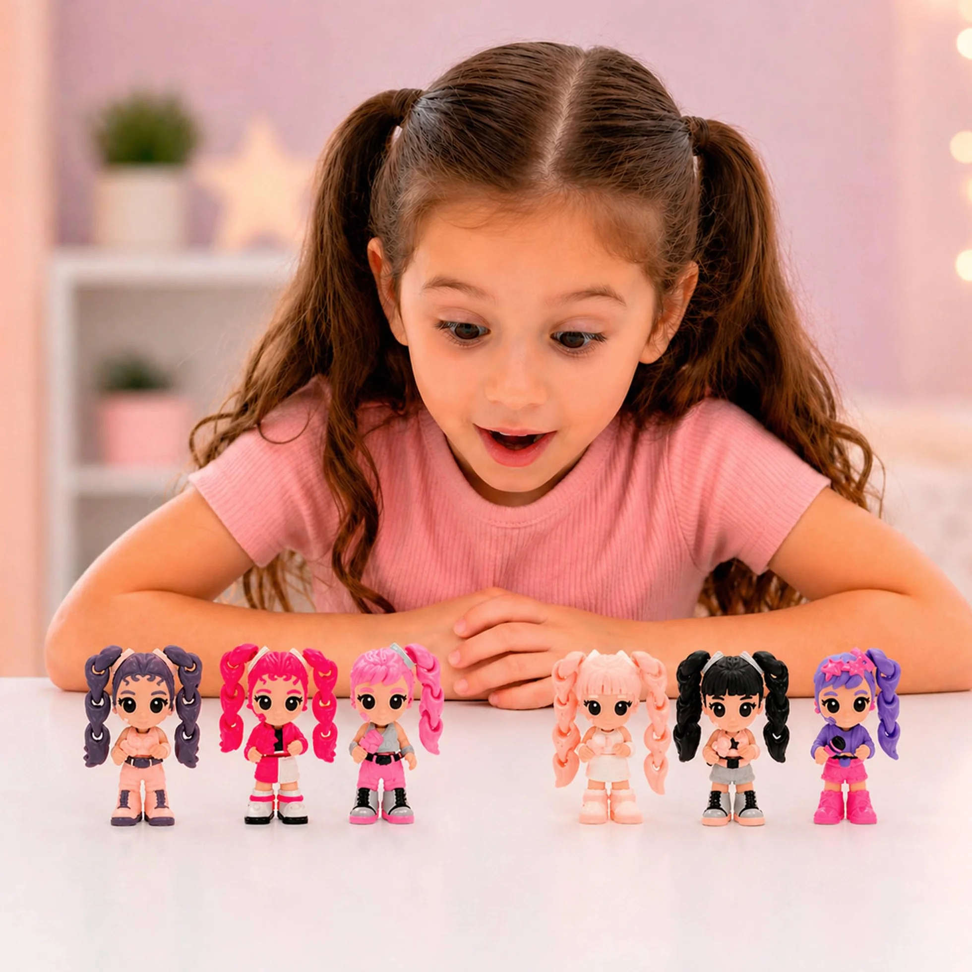 K-POP IDOL PALZ 3D Pack de 3 Figuras Coleccionables Articuladas Rina Minji Mina con Cabello Intercambiable