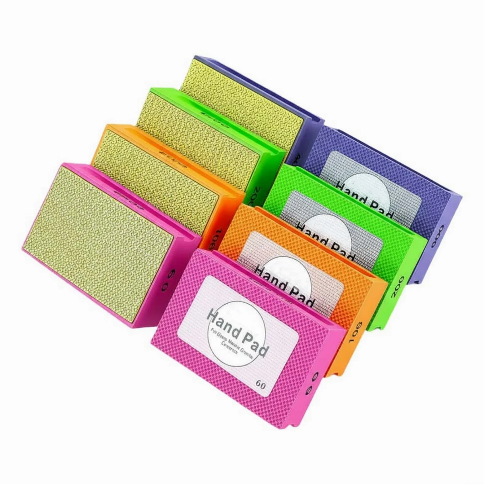 Paquete de 4 bloques de lijado con base de esponja, almohadillas de pulido a mano de grano 60/100/200/400 para uso en seco y húmedo, almohadilla de respaldo ergonómica de espuma para vidrio, madera