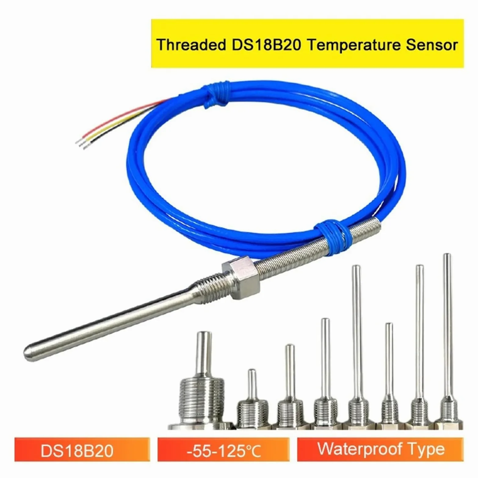 Sensor de Temperatura, sonda Acero Inoxidable con Sensor, termómetro Digital Rosca PTFE for Uso Industrial(M27*2/6 * 100 Mm)