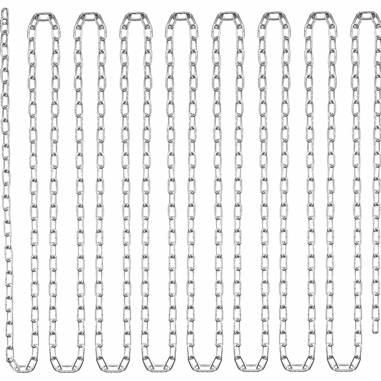 VEVOR Cadena de Eslabones de Acero al Carbono Galvanizado 3,5mm x 10,05m Cadena Helicoidal de Servicio Pesado Capacidad de Carga de 158kg Dos Conectores Rápidos Cadena para Remolcar, Colgar, Acampar