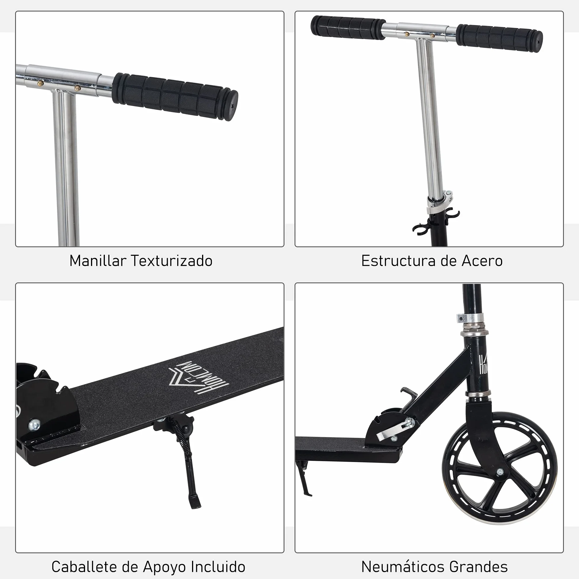 HOMCOM Patinete Plegable para Niños +3 Años Scooter Infantil Manillar Ajustable 4 Niveles 88x37x75-100 cm