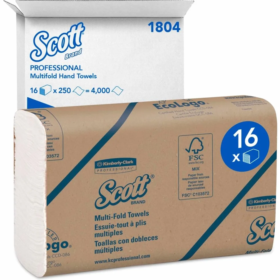 Scott Multifold Toallas de Mano 1804, Intercaladas, Tecnología Absorbente, 16 Paquetes x 250 Hojas (4.000 total)