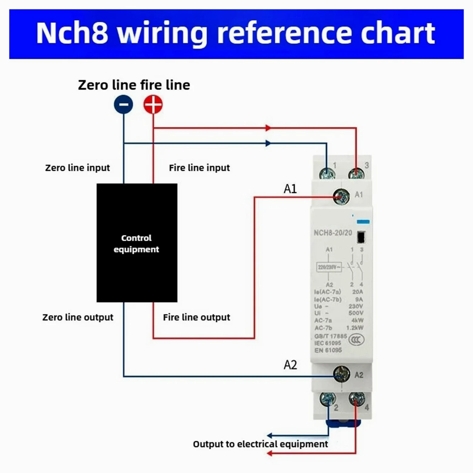 Contactor Modular de CA for el hogar, carril NCH8 20A 25A 40A 63A, 2NO, 2NC, 1NO1NC, 2NO2NC, 4NO, 220V/230V, 220v(NCH8-63A,4NO)