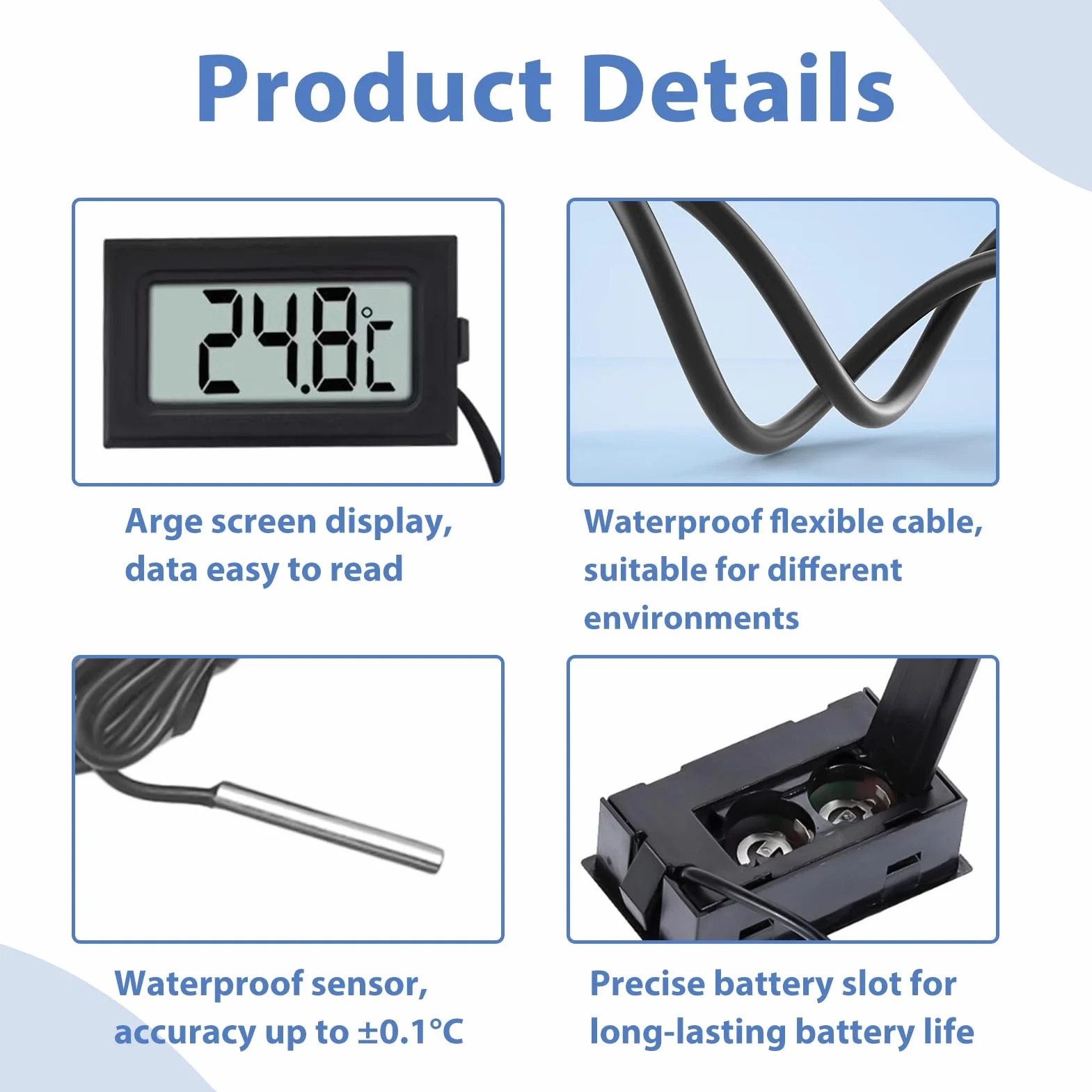 Mini Termómetro Digital LCD con Sonda 2 Piezas, Termómetro Acuario, Congelador, Nevera