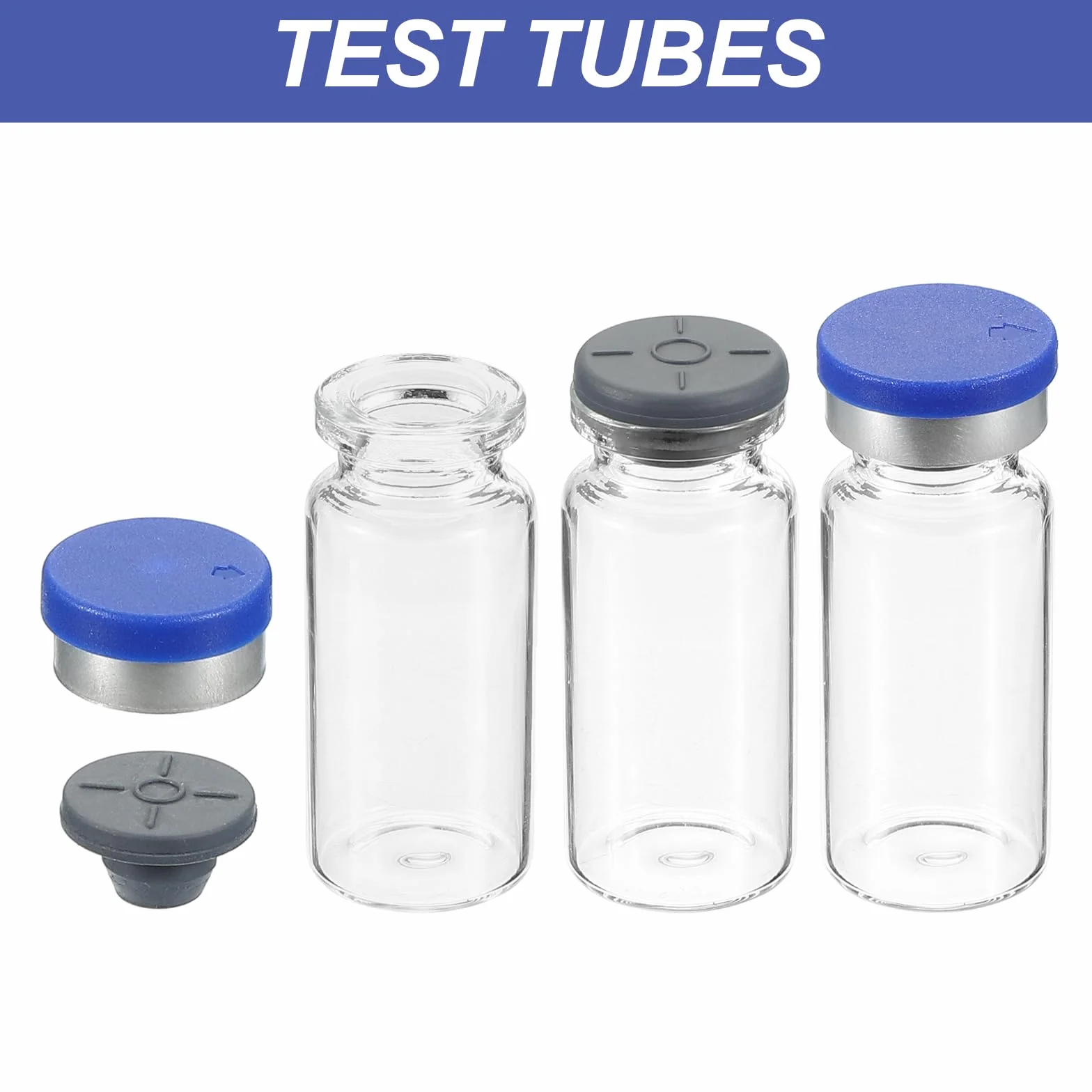 PATIKIL 10 ml Viales de Muestra, 100 Frascos de Laboratorio Vacíos con Tapón de Goma Butílica, Vidrio Borosilicato