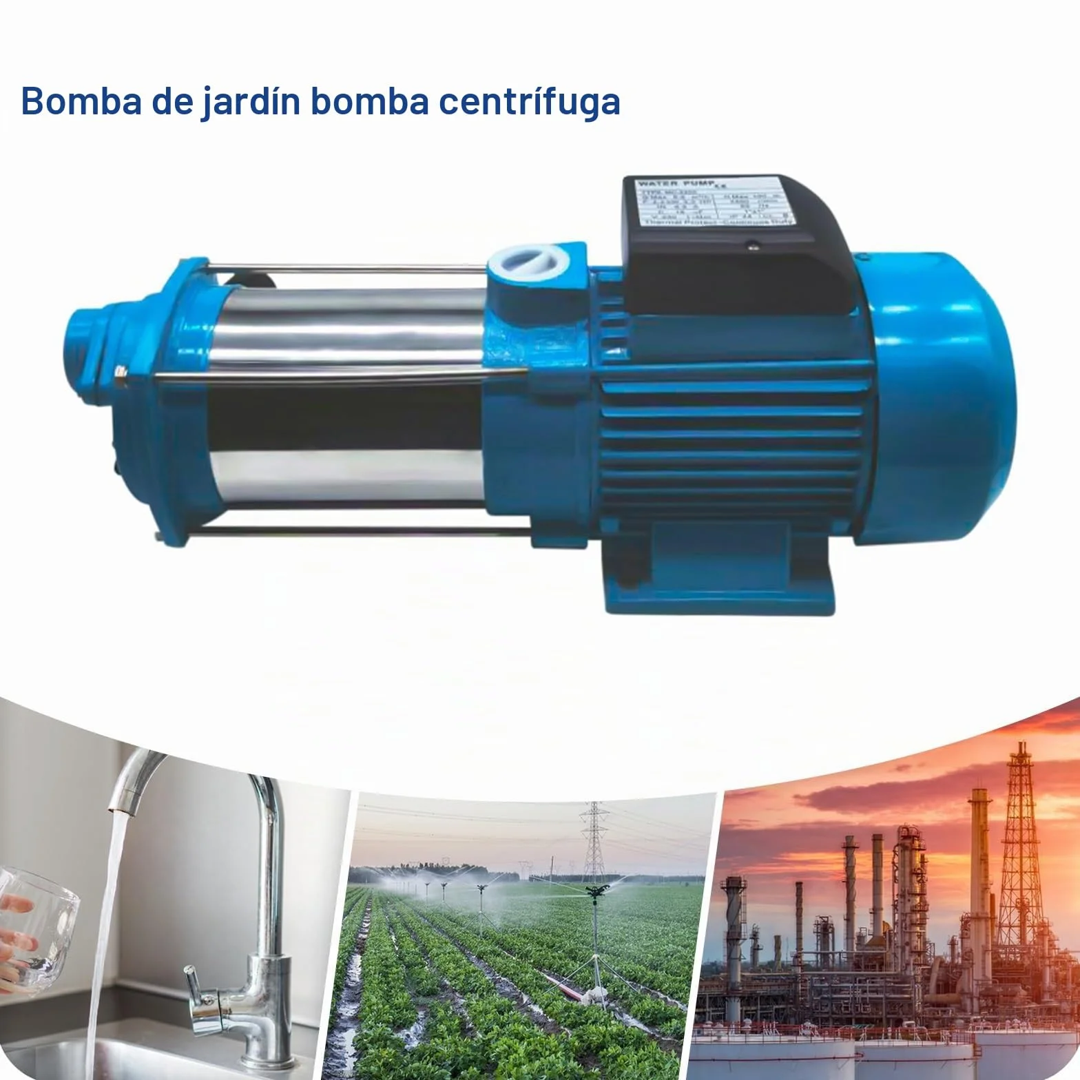 Potente Bomba Centrífuga 2500 W Para Riego de Jardín Con Interruptor de Presión - 4000 L/H, 110 m, Acero Inoxidable