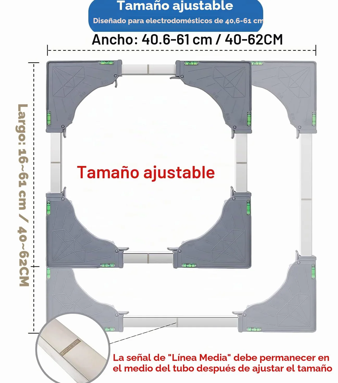 WEIBIDA Base con 4 Ruedas con Bloqueo Ancho Ajustable 40-62cm, Carga 200KG Soporte Lavadora, Plataforma con Ruedas