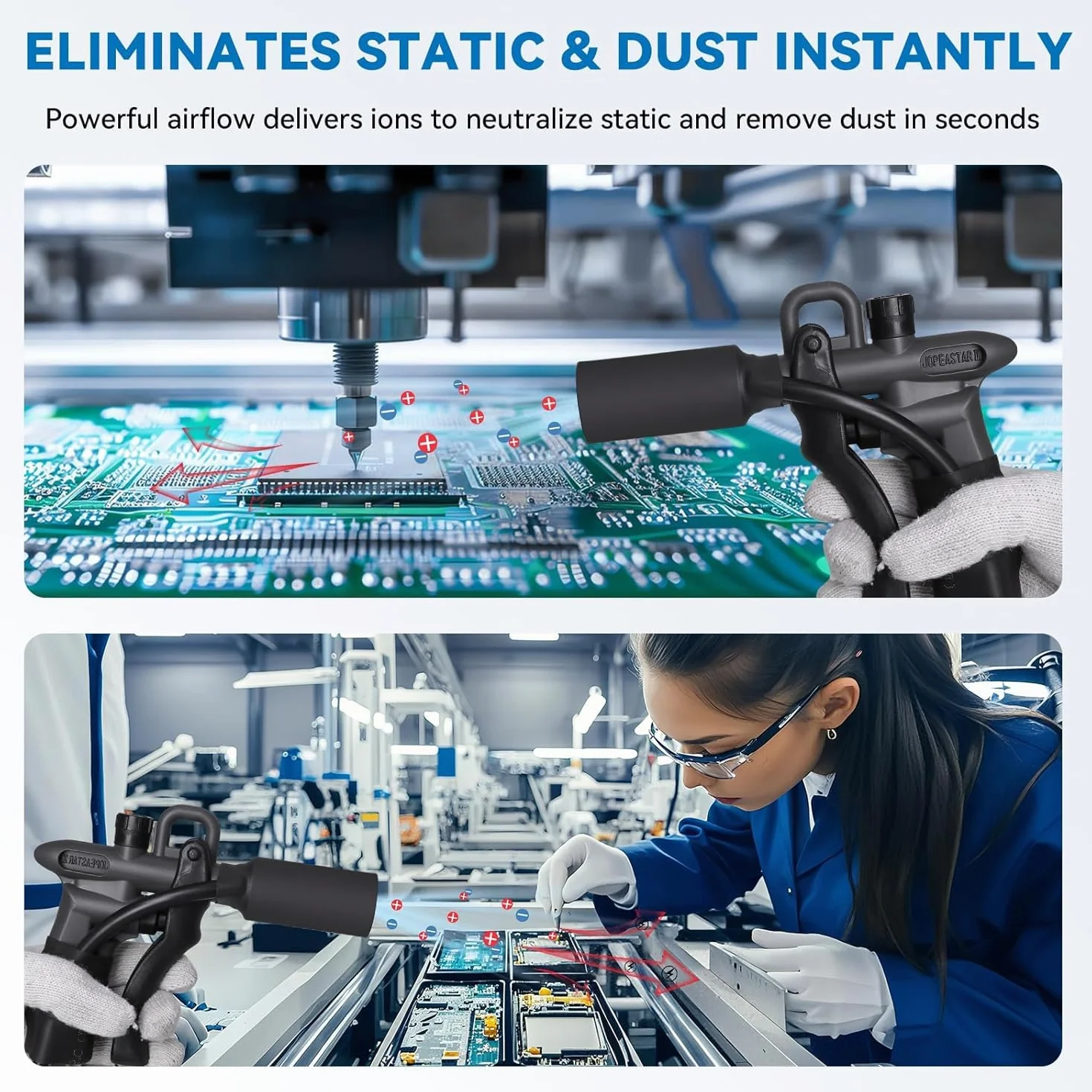 YUCHENGTECH ESD Pistola Antiestática Pistola de Aire Ionizante Eliminador de Estática con Generador de Alto Voltaje 7.0KV para la Eliminación de Estática | Pistola de Aire Ionizante Eliminador De Electricidad Estática para Eliminación de Polvo y Electrici