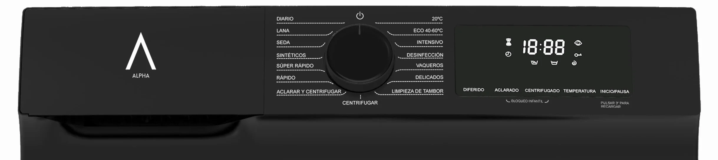 ALPHA Lavadora TITAN Elite-7, 7kg, 1200rpm, Eficiencia A, Negro Brillo