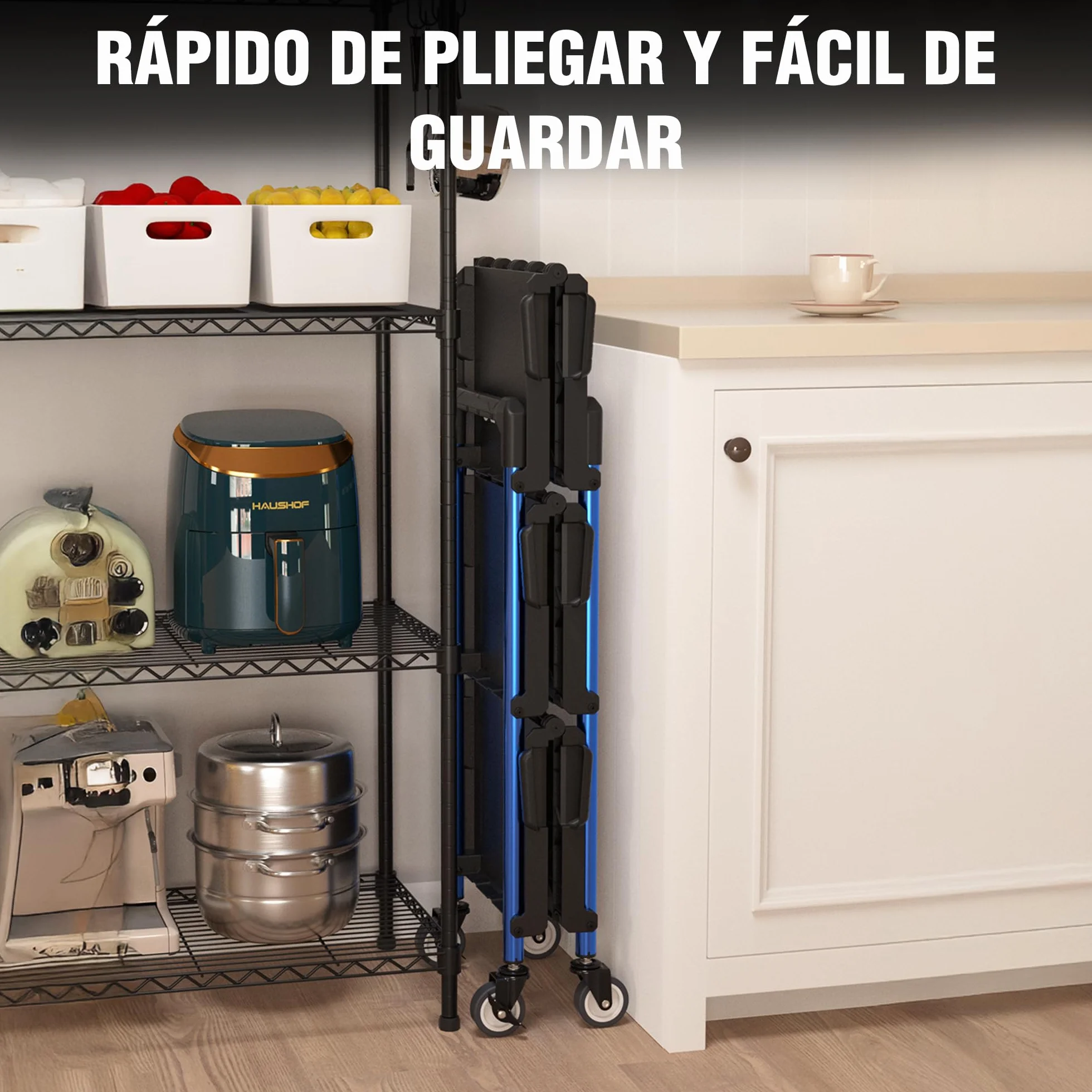 WORKPRO Carro de Servicio Plegable 3 Niveles, Capacidad de 96 kg, Carro Portátil para Herramientas, Ideal para Garaje, Almacén, Hogar, Restaurante, Oficina (Sin Montaje)
