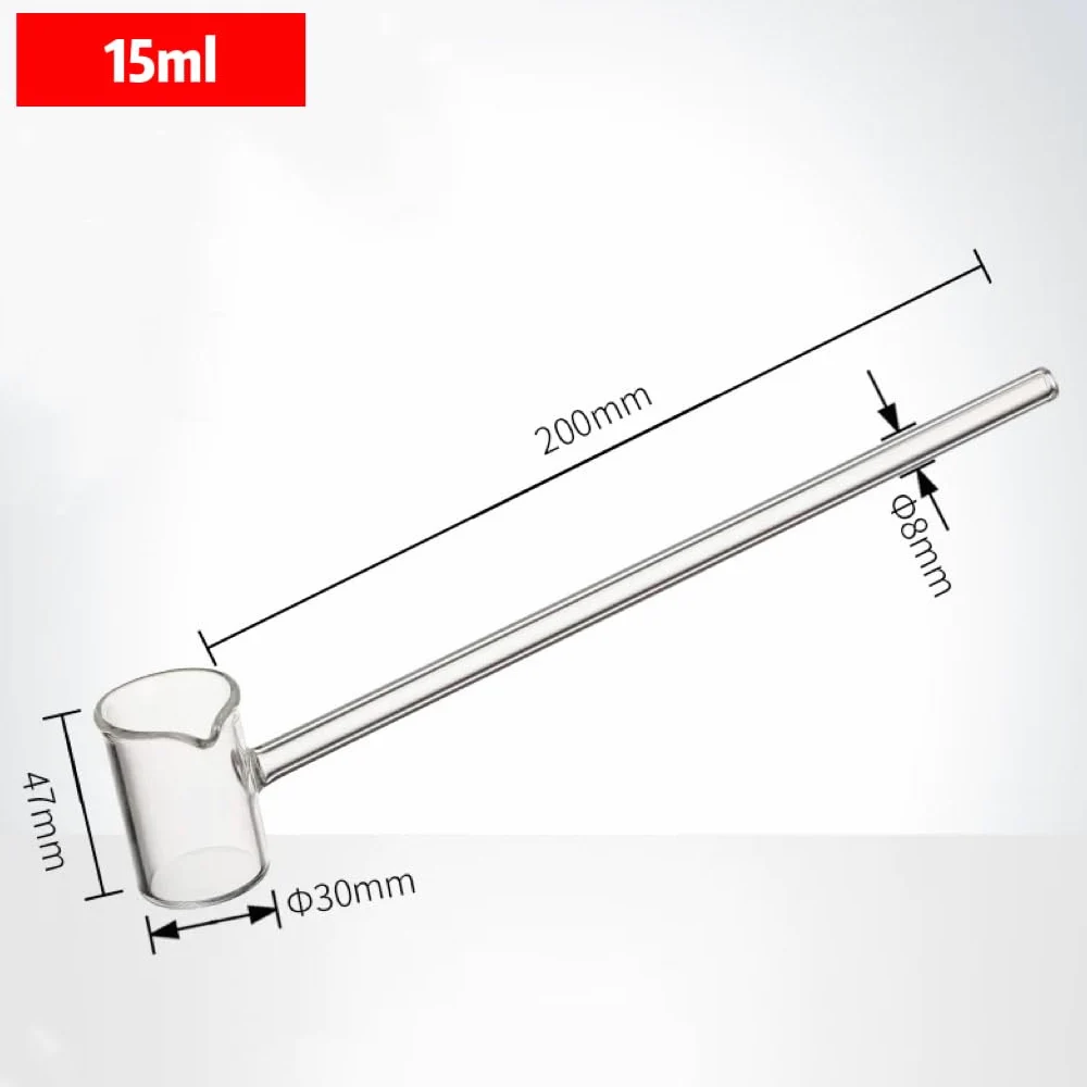 Cuchara de ácido de vidrio con alto contenido de borosilicato - Cuchara de muestreo de embudo medicinal de mango largo (5/10/15/25/50/100 ml), 1 unidad(15ml)