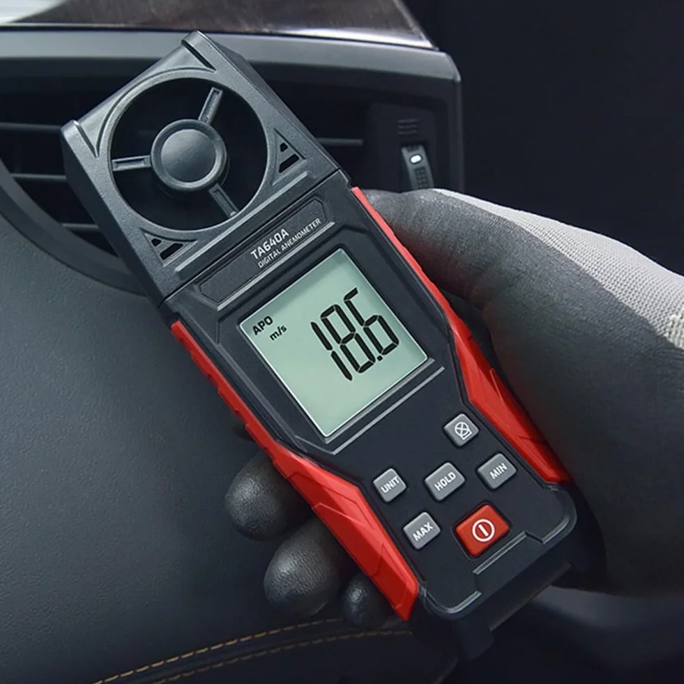 Anemómetro digital de mano medidor velocidad del aire 0,1-30 m/s temperatura 5 unidades m/s km/h ft/m mph retención datos apagado